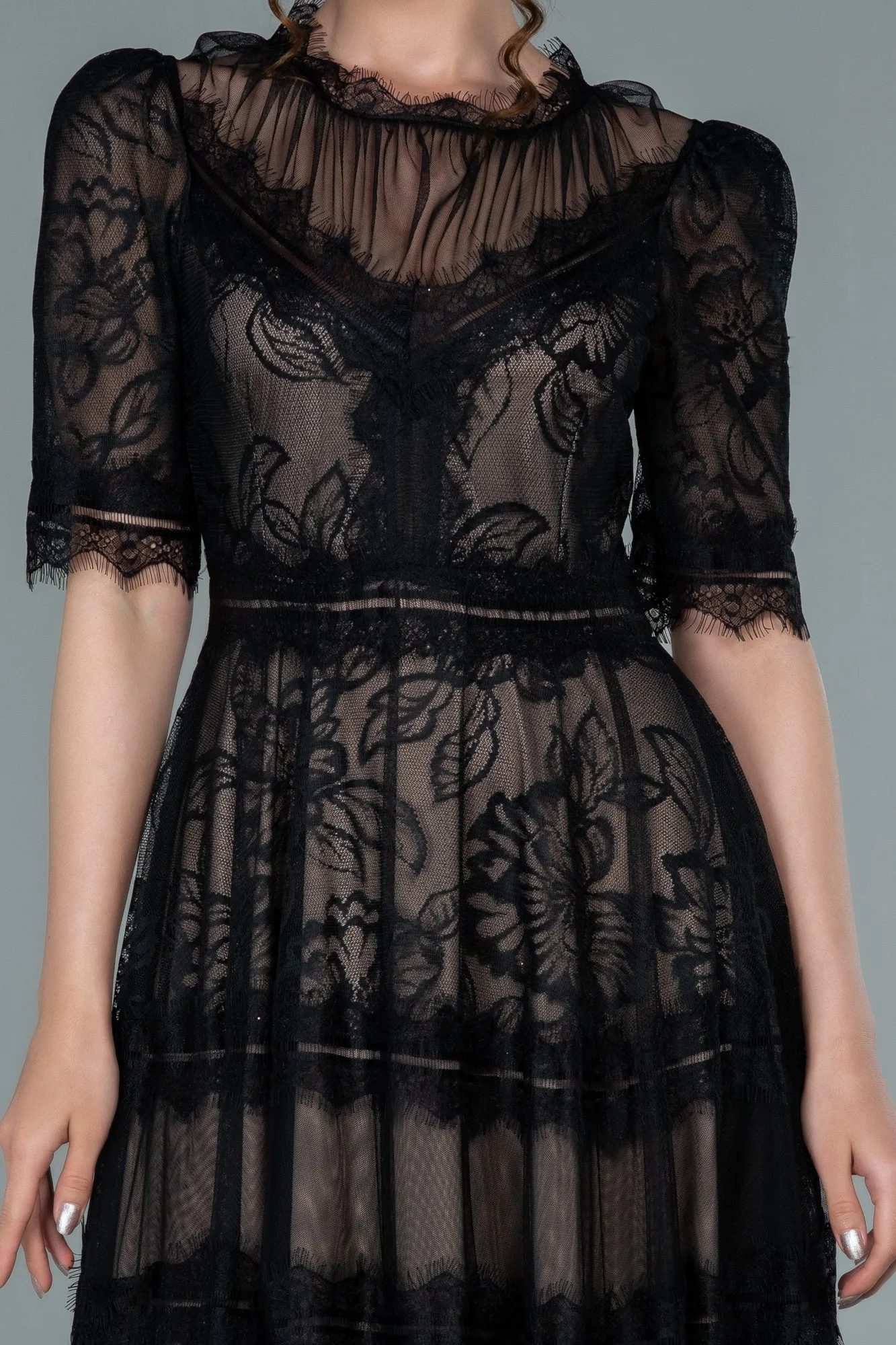 Black-Midi Dantelle Night Dress ABK1388