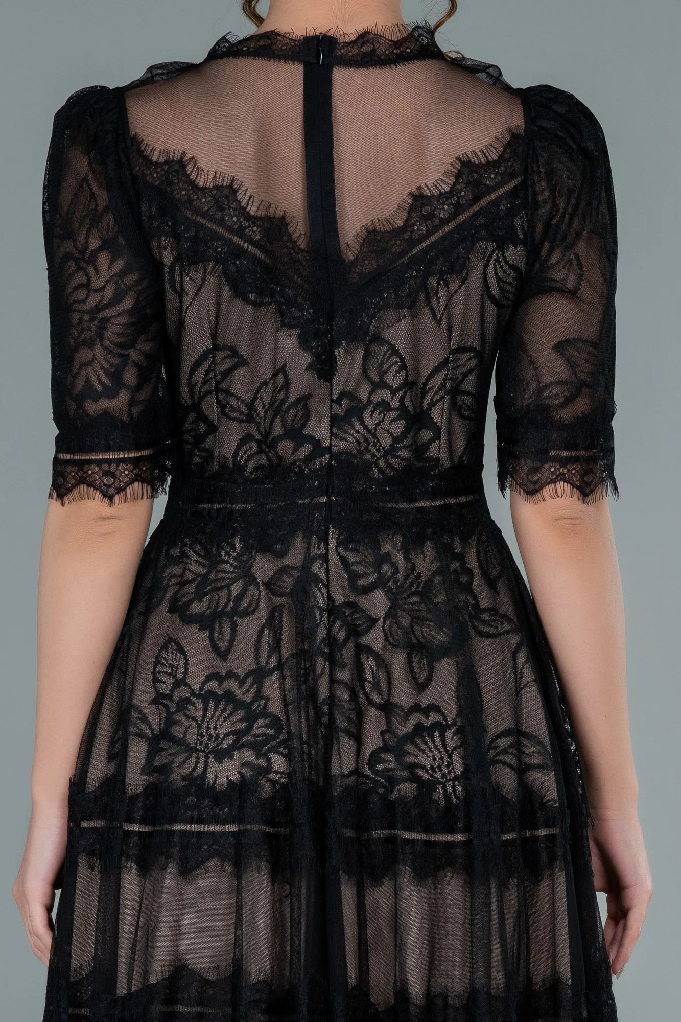 Black-Midi Dantelle Night Dress ABK1388