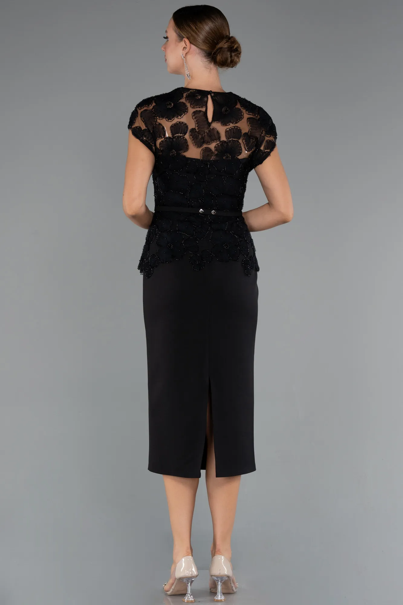 Black-Midi Dantelle Party Dress ABK2427