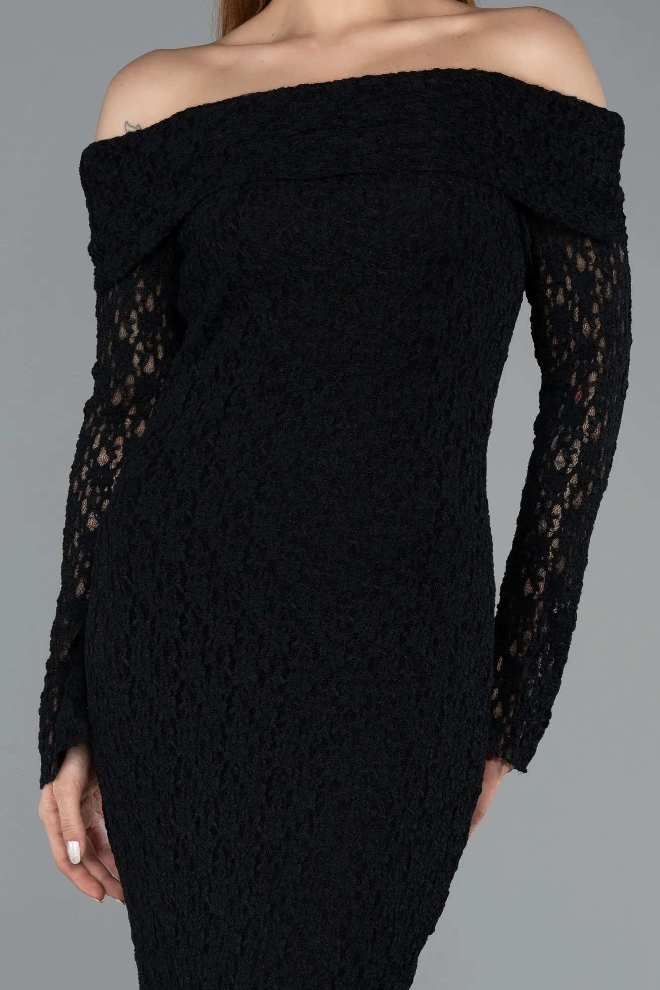 Black-Midi Dantelle Party Dress ABK2488