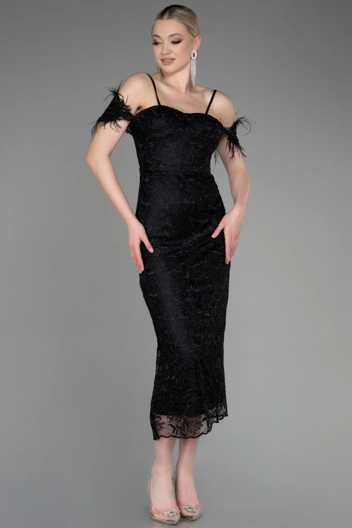 Black-Midi Laced Party Dress ABK1998