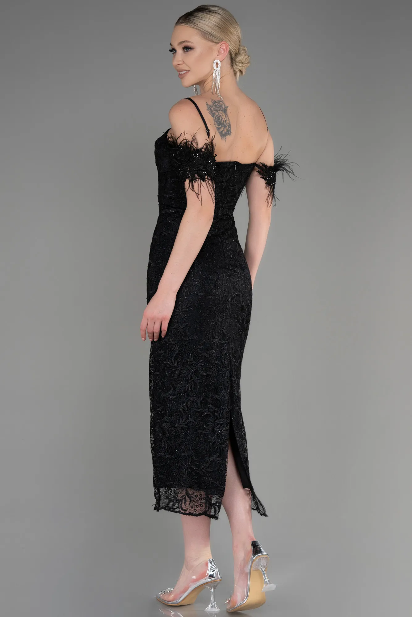 Black-Midi Laced Party Dress ABK1998