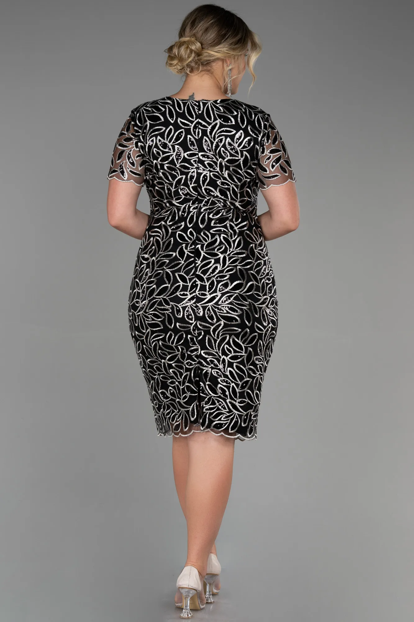 Black-Midi Laced Plus Size Evening Dress ABK1814