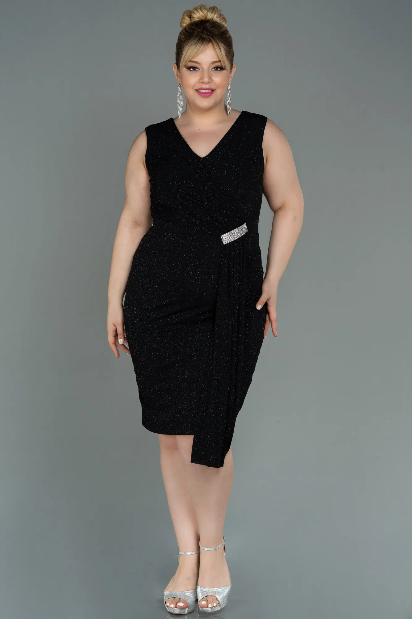 Black-Midi Oversized Evening Dress ABK1752