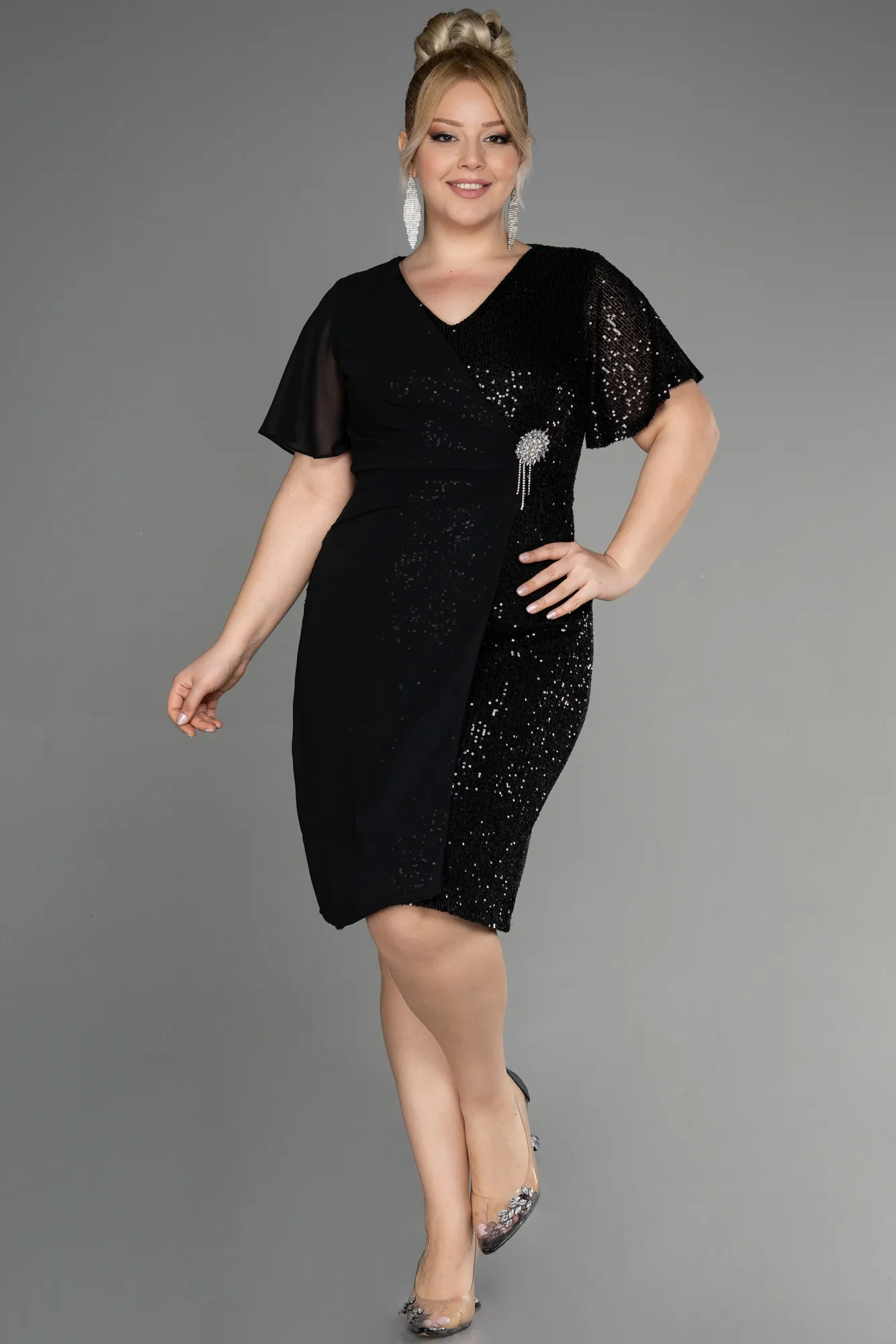 Black-Midi Plus Size Cocktail Dress ABK1951