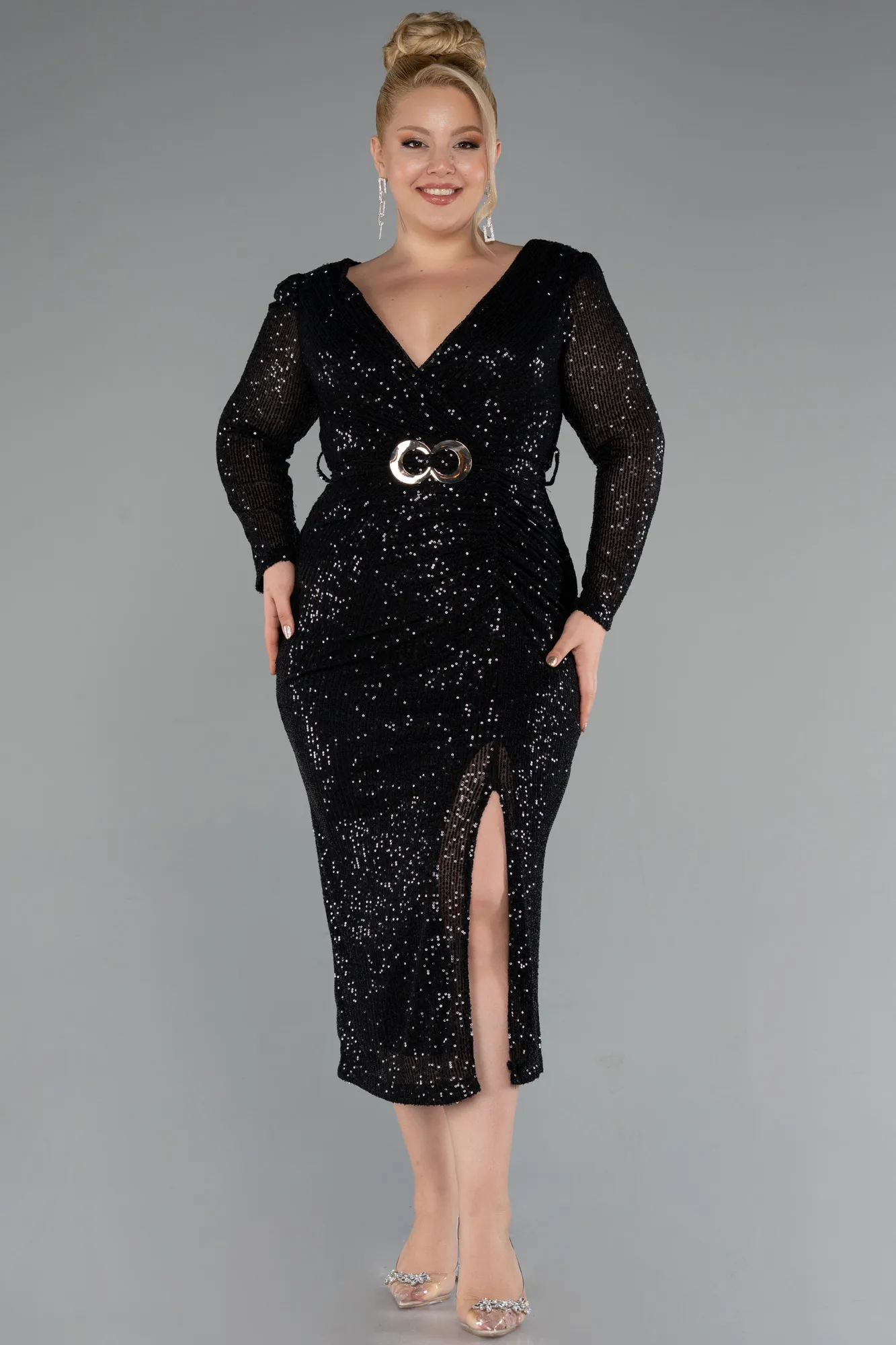 Black-Midi Plus Size Cocktail Dress ABK1956