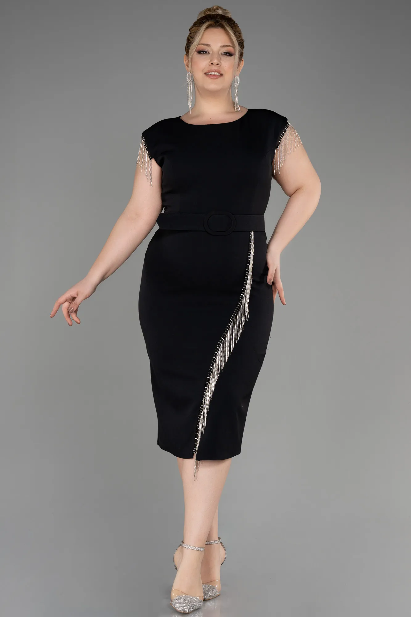 Black-Midi Plus Size Cocktail Dress ABK2023