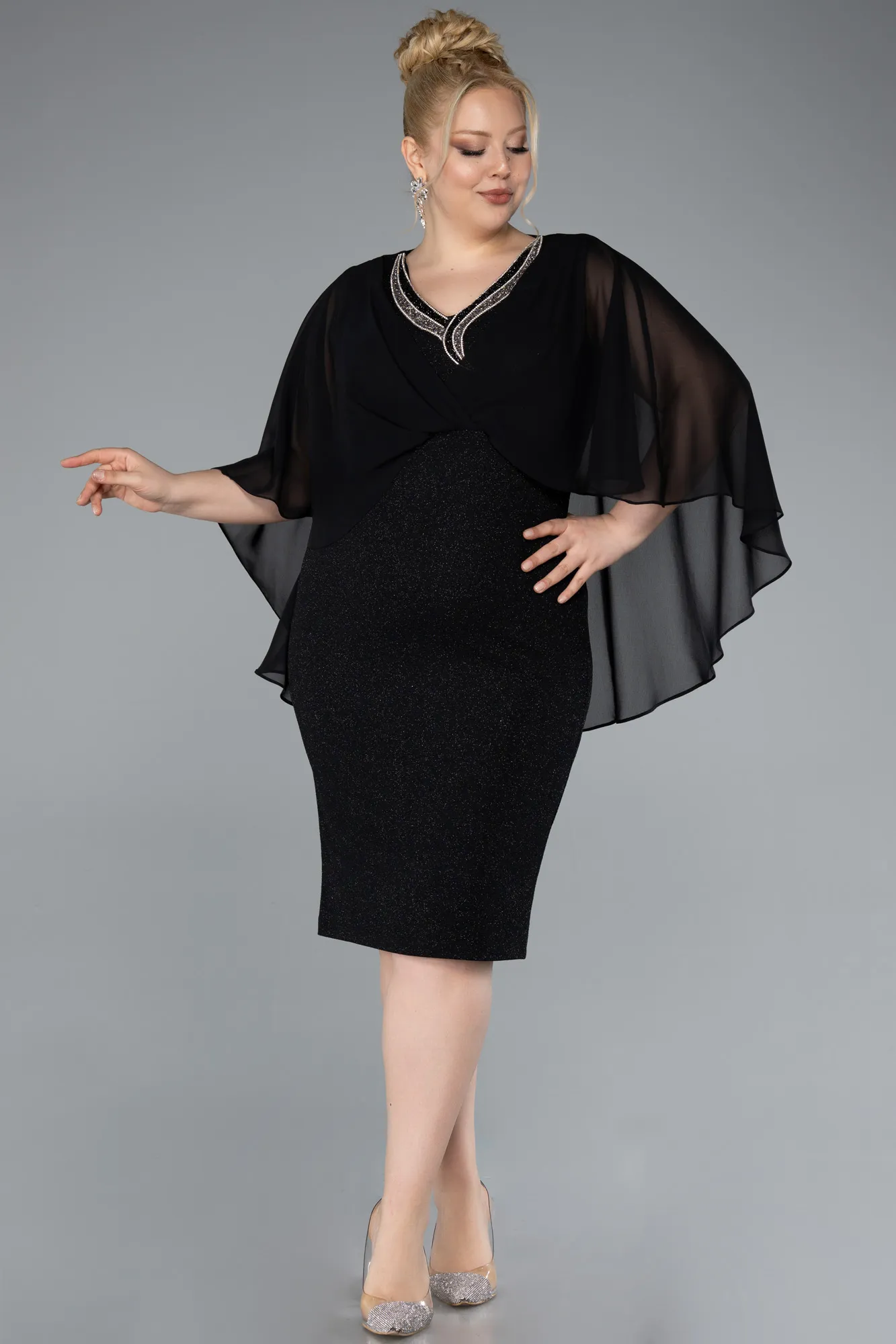 Black-Midi Plus Size Cocktail Dress ABK2339