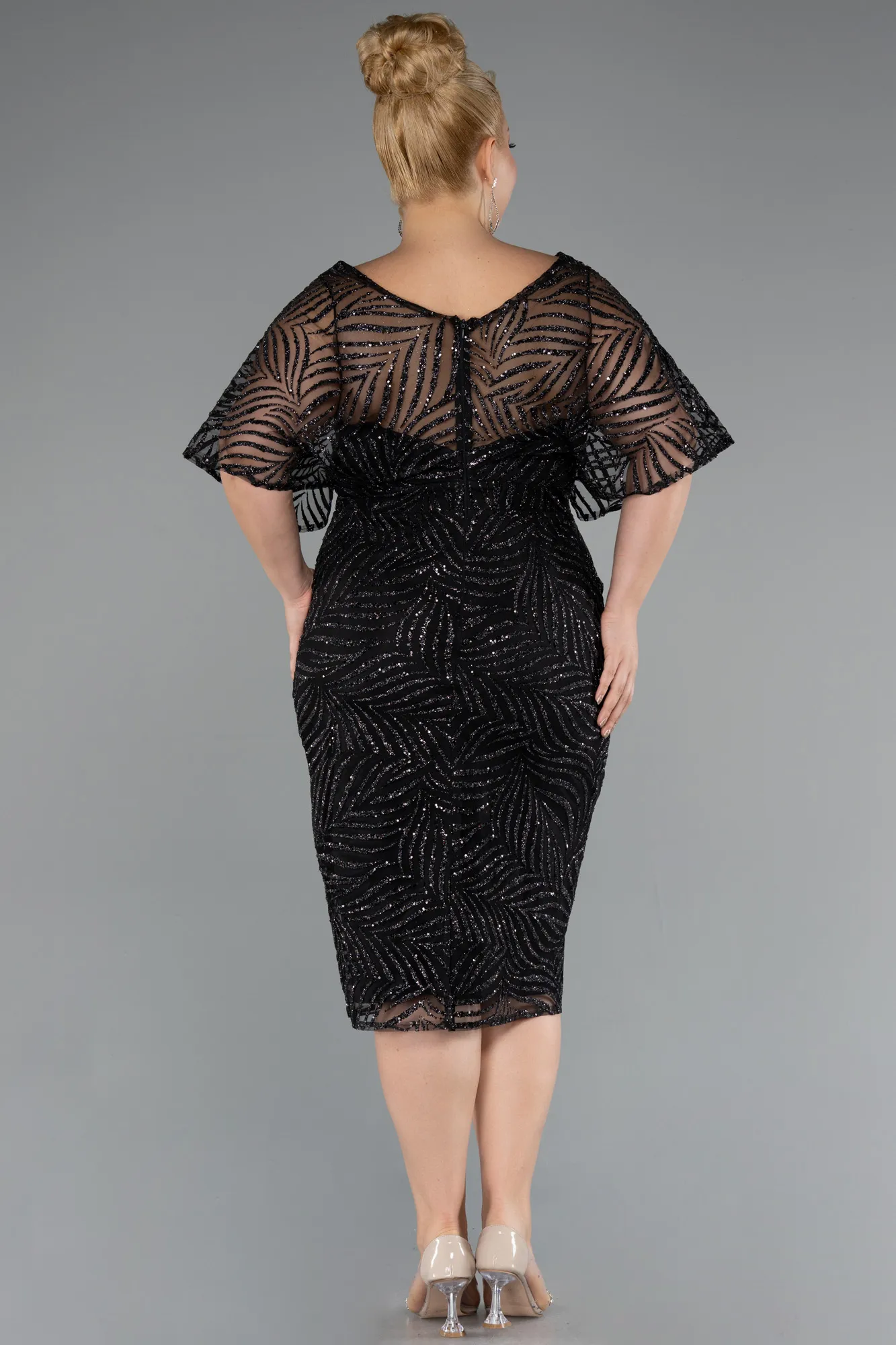 Black-Midi Plus Size Cocktail Dress ABK2372