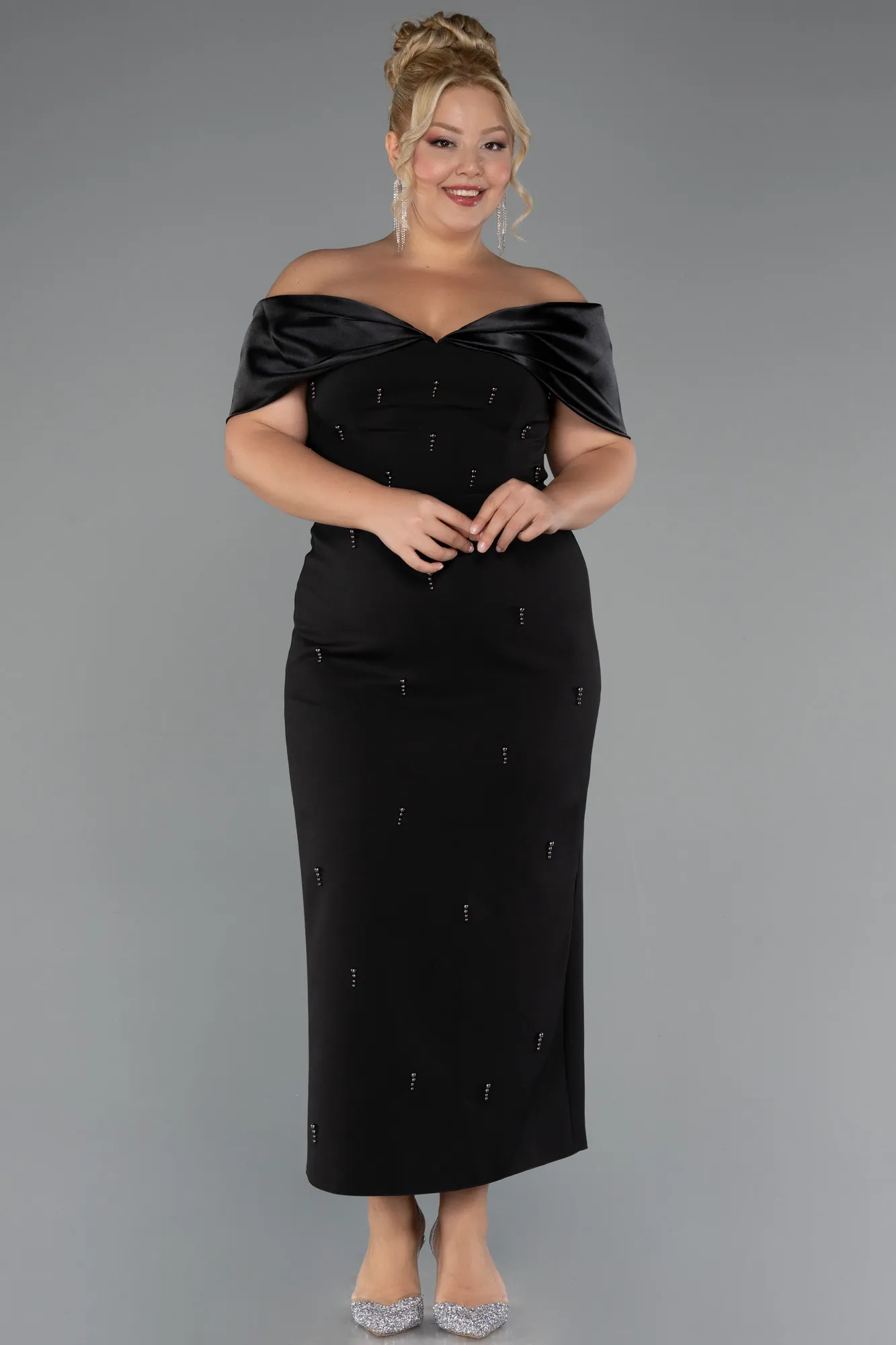 Black-Midi Plus Size Cocktail Dress ABK2379