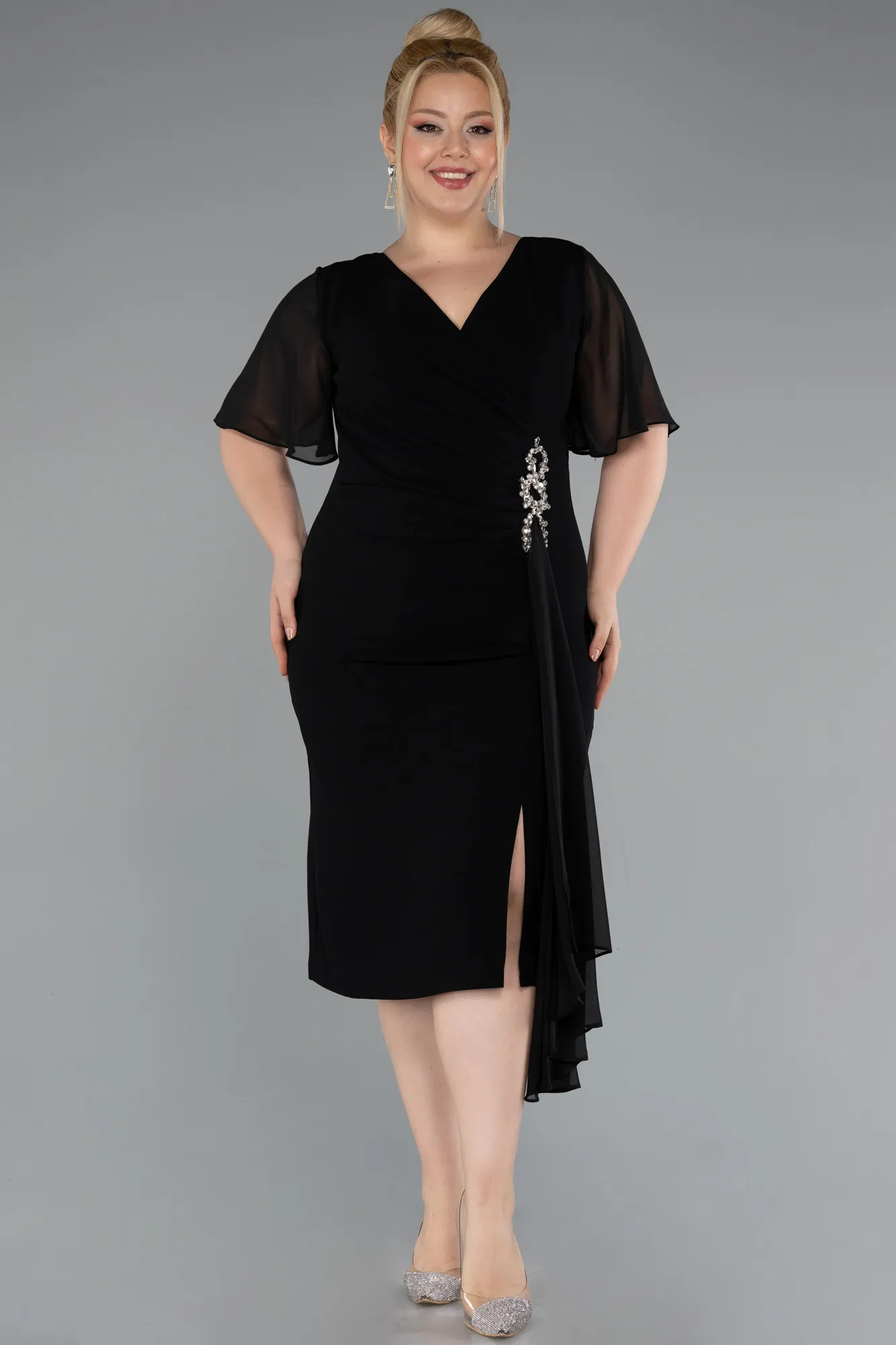 Black-Midi Plus Size Cocktail Dress ABK2401