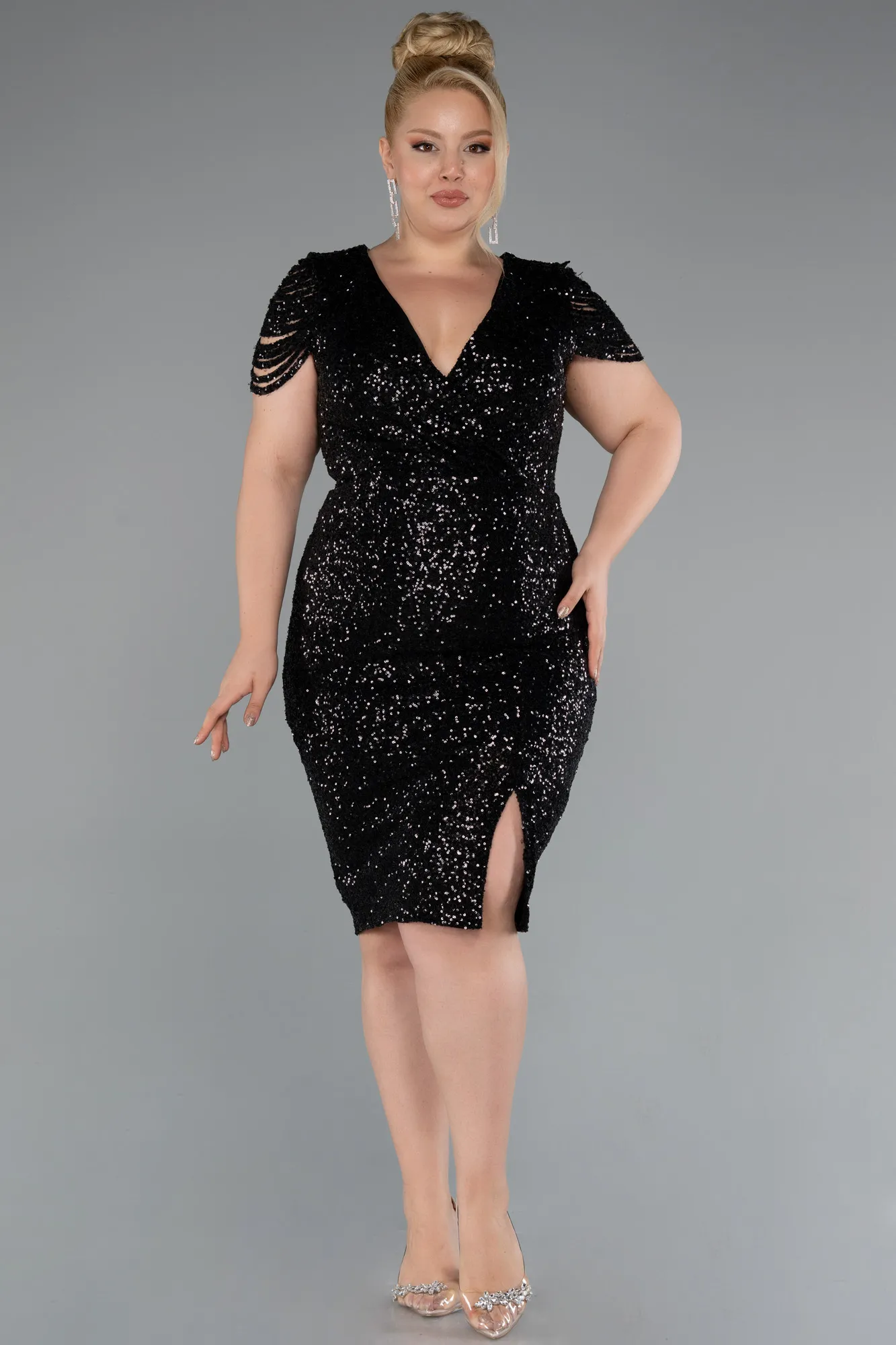 Black-Midi Plus Size Cocktail Dress ABK2419