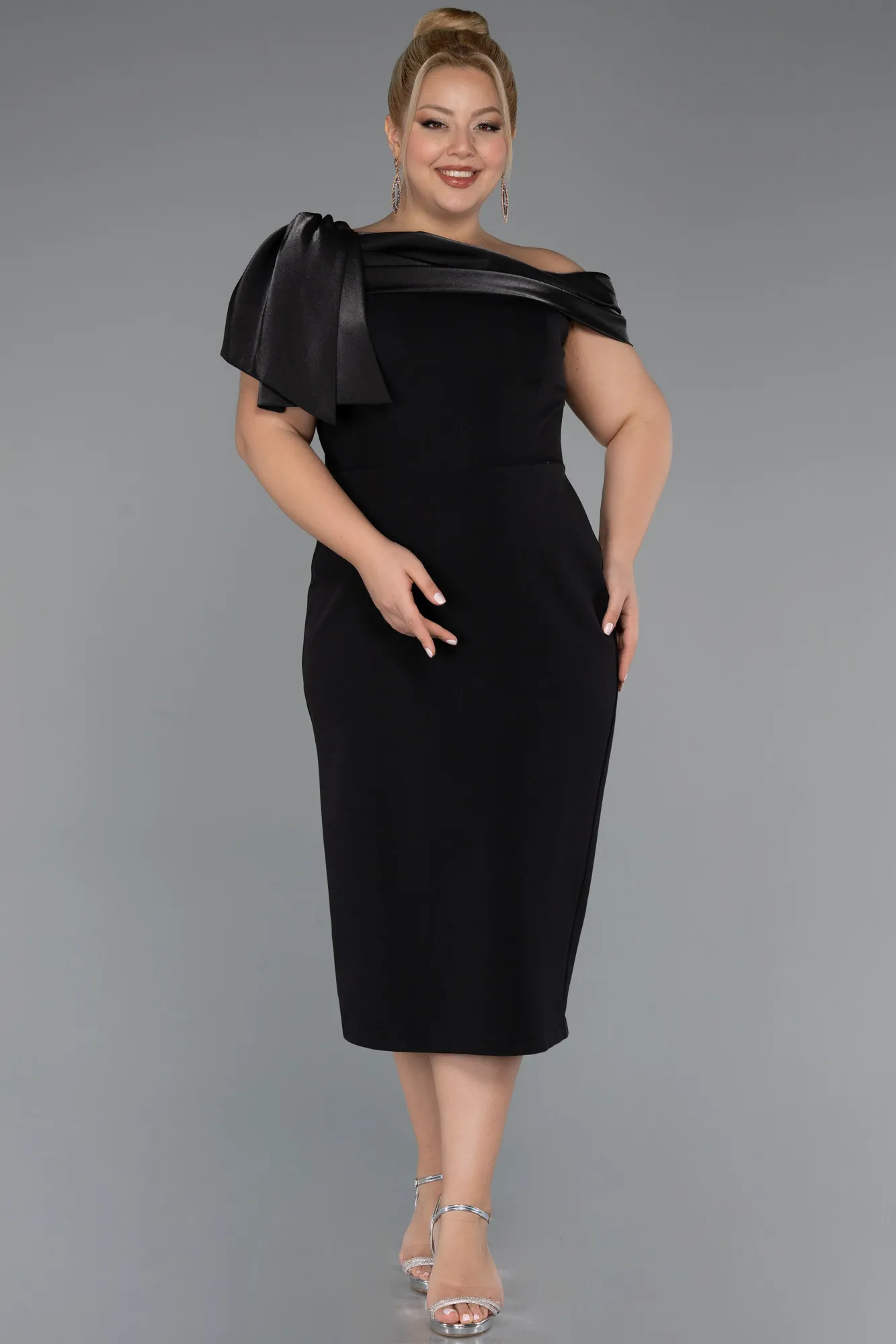Black-Midi Plus Size Cocktail Dress ABK2458
