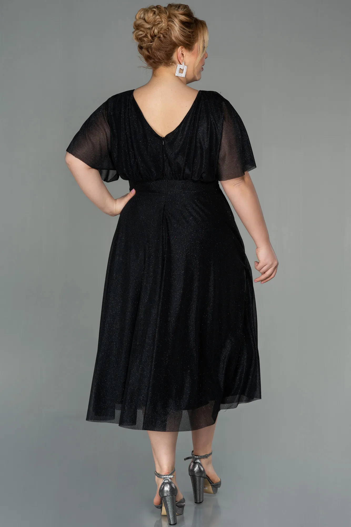 Black-Midi Plus Size Evening Dress ABK1253