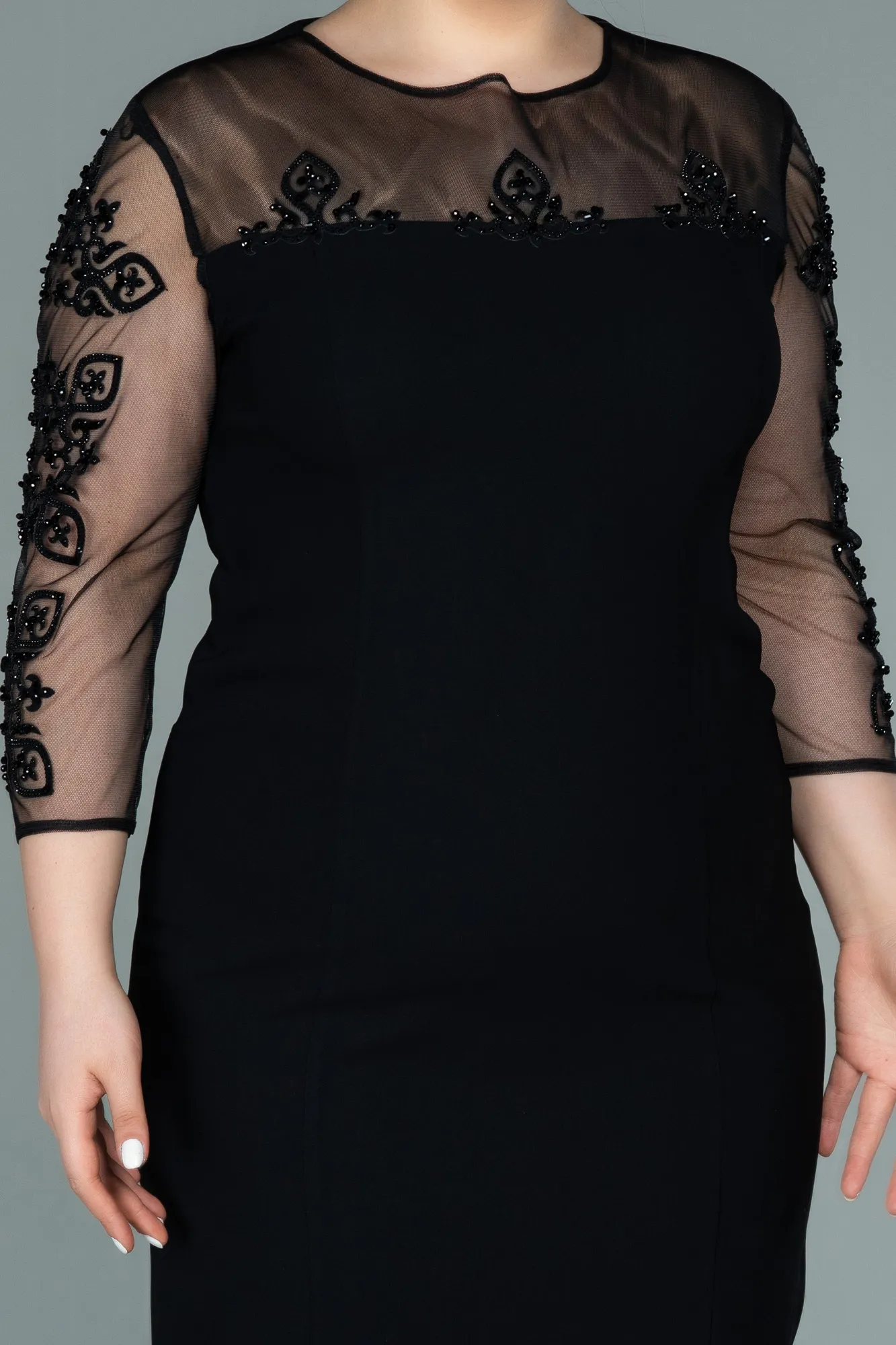 Black-Midi Plus Size Evening Dress ABK1332