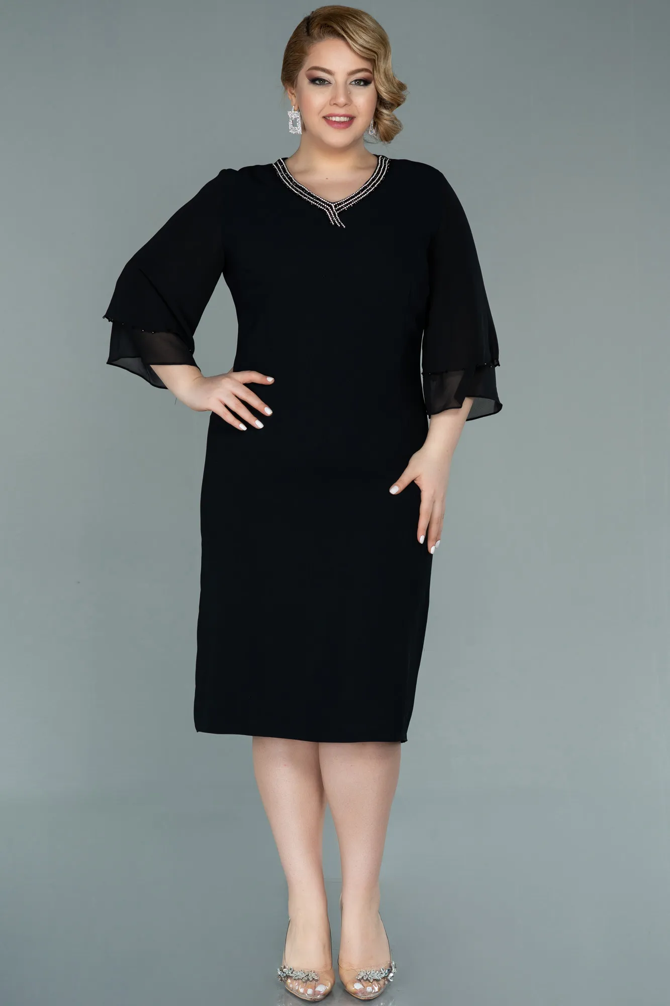 Black-Midi Plus Size Evening Dress ABK1334