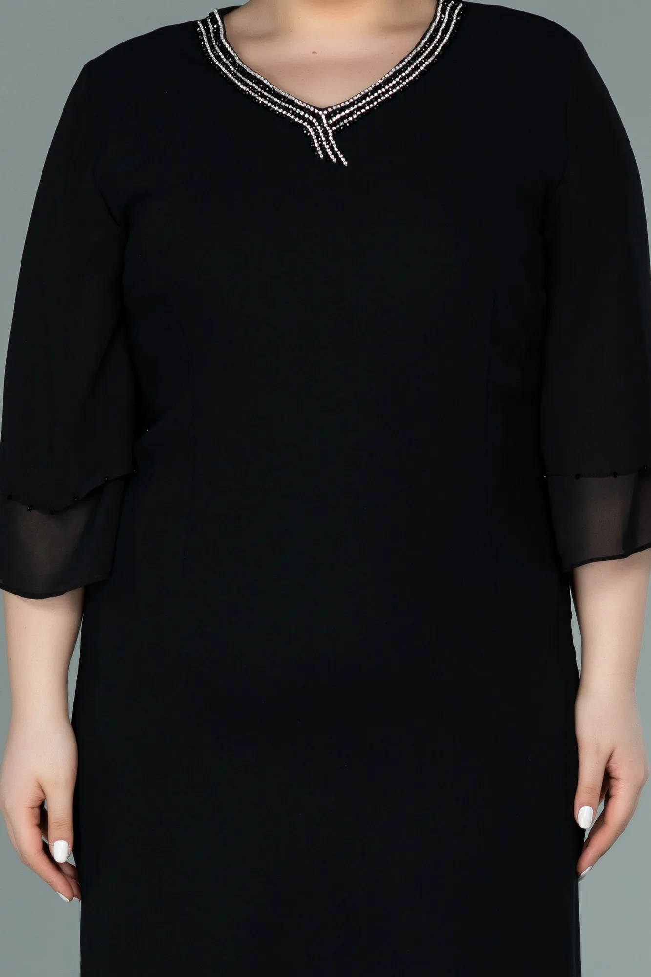 Black-Midi Plus Size Evening Dress ABK1334