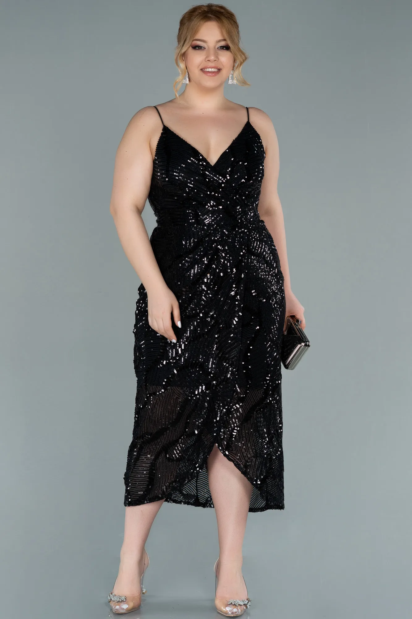 Black-Midi Plus Size Evening Dress ABK1349