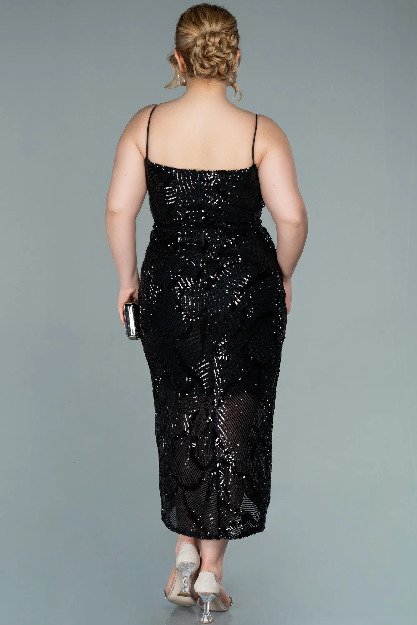 Black-Midi Plus Size Evening Dress ABK1349
