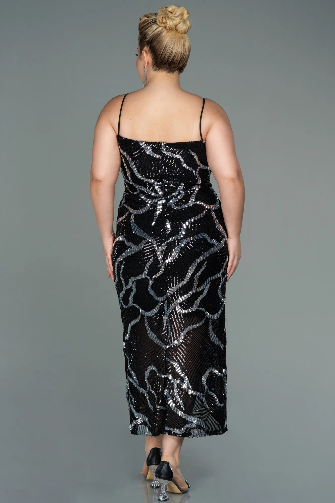 Black-Midi Plus Size Evening Dress ABK1349