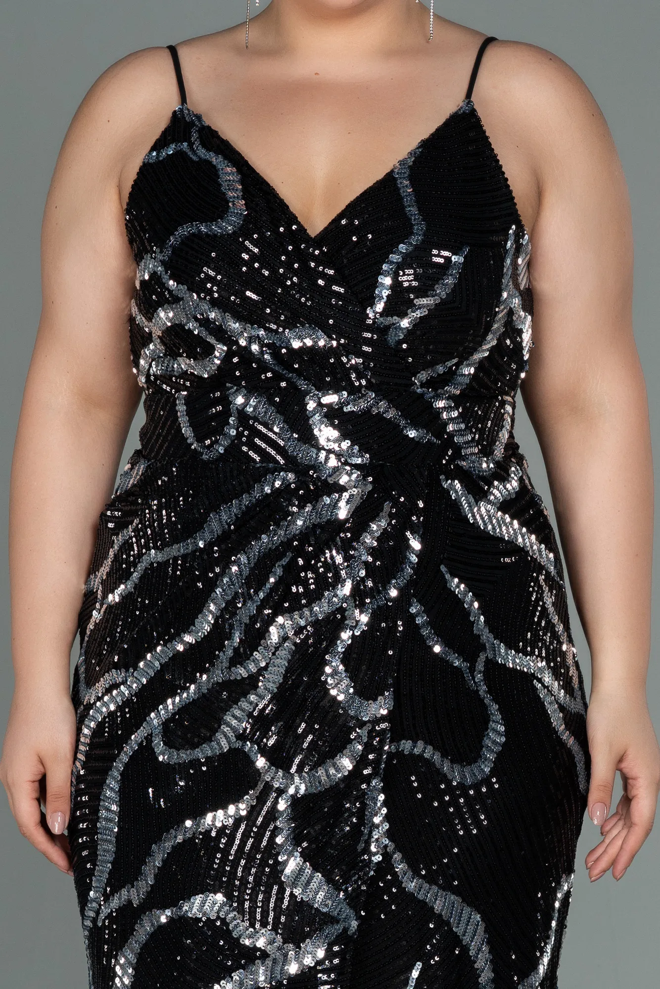 Black-Midi Plus Size Evening Dress ABK1349