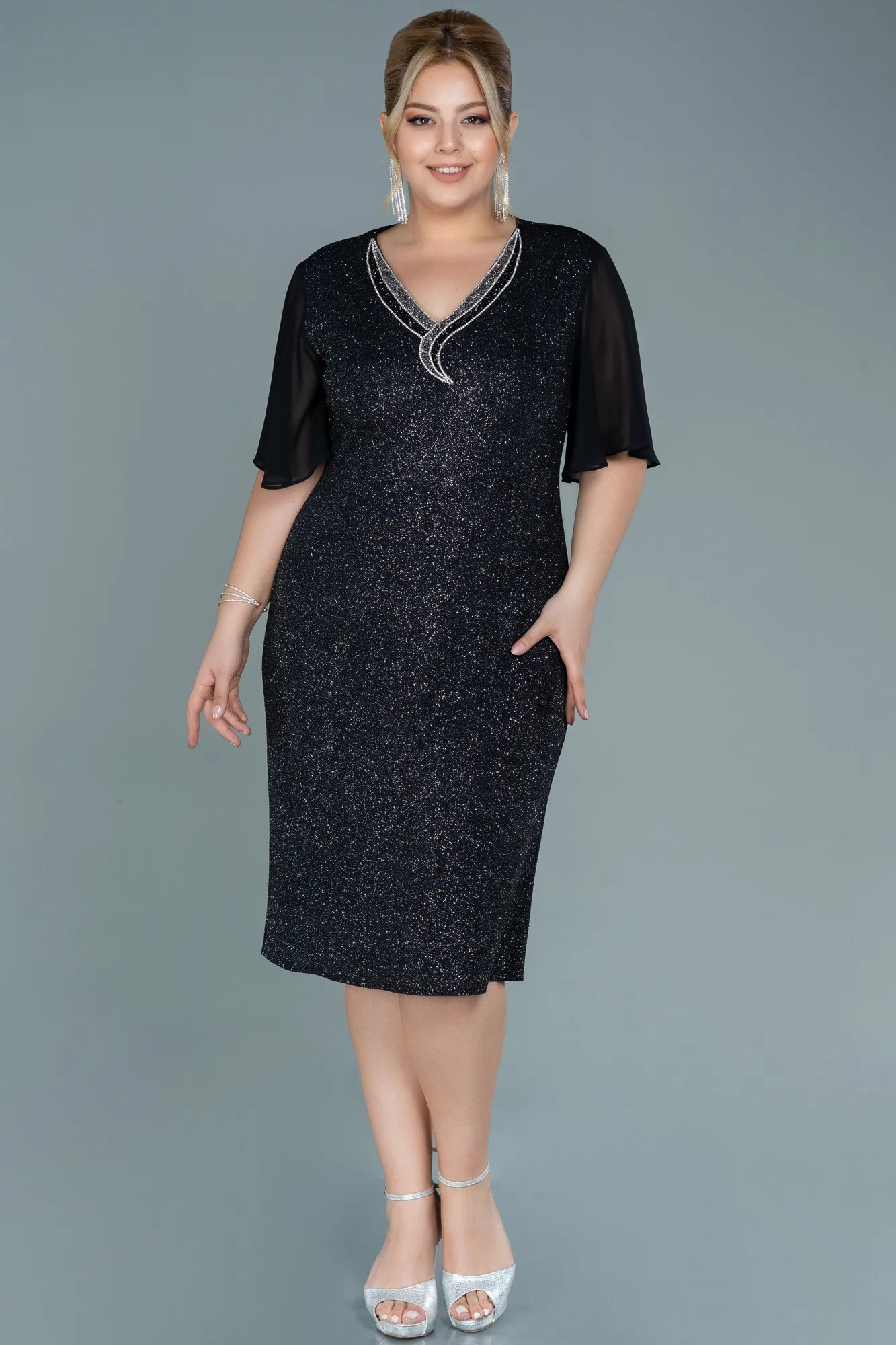 Black-Midi Plus Size Evening Dress ABK1511