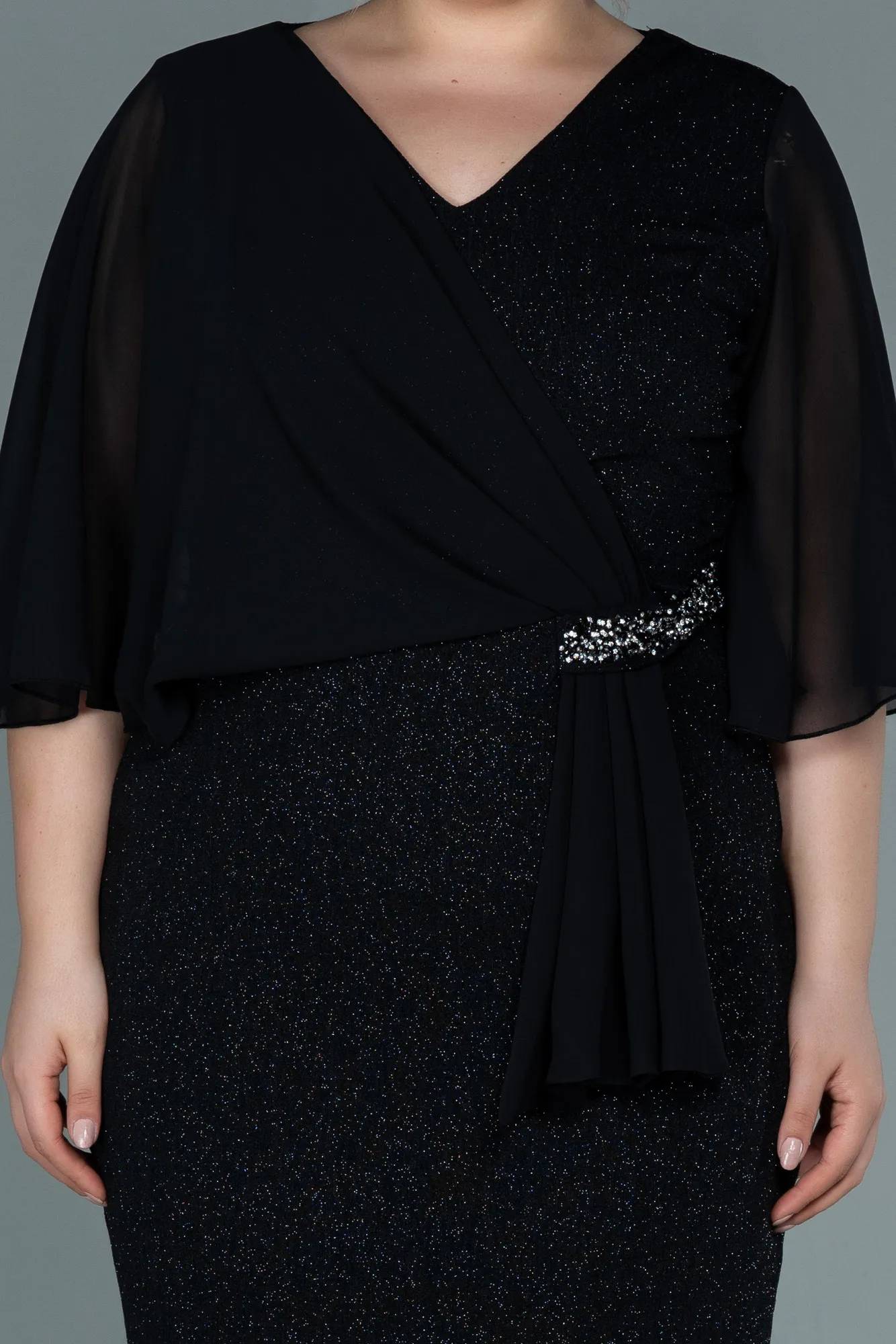 Black-Midi Plus Size Evening Dress ABK1567