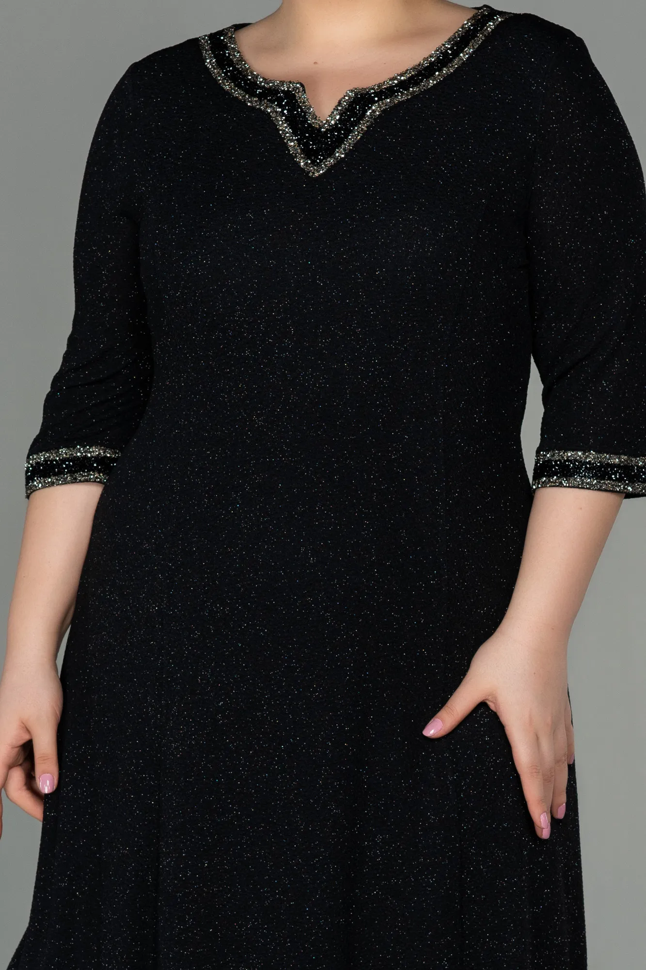 Black-Midi Plus Size Evening Dress ABK1595