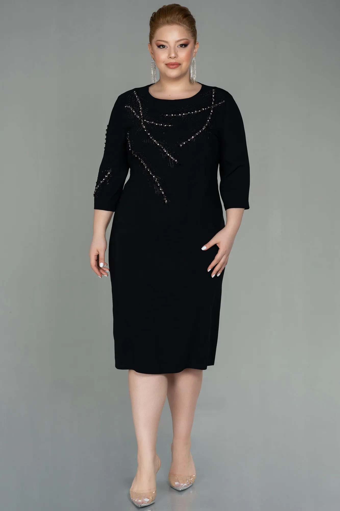 Black-Midi Plus Size Evening Dress ABK1621