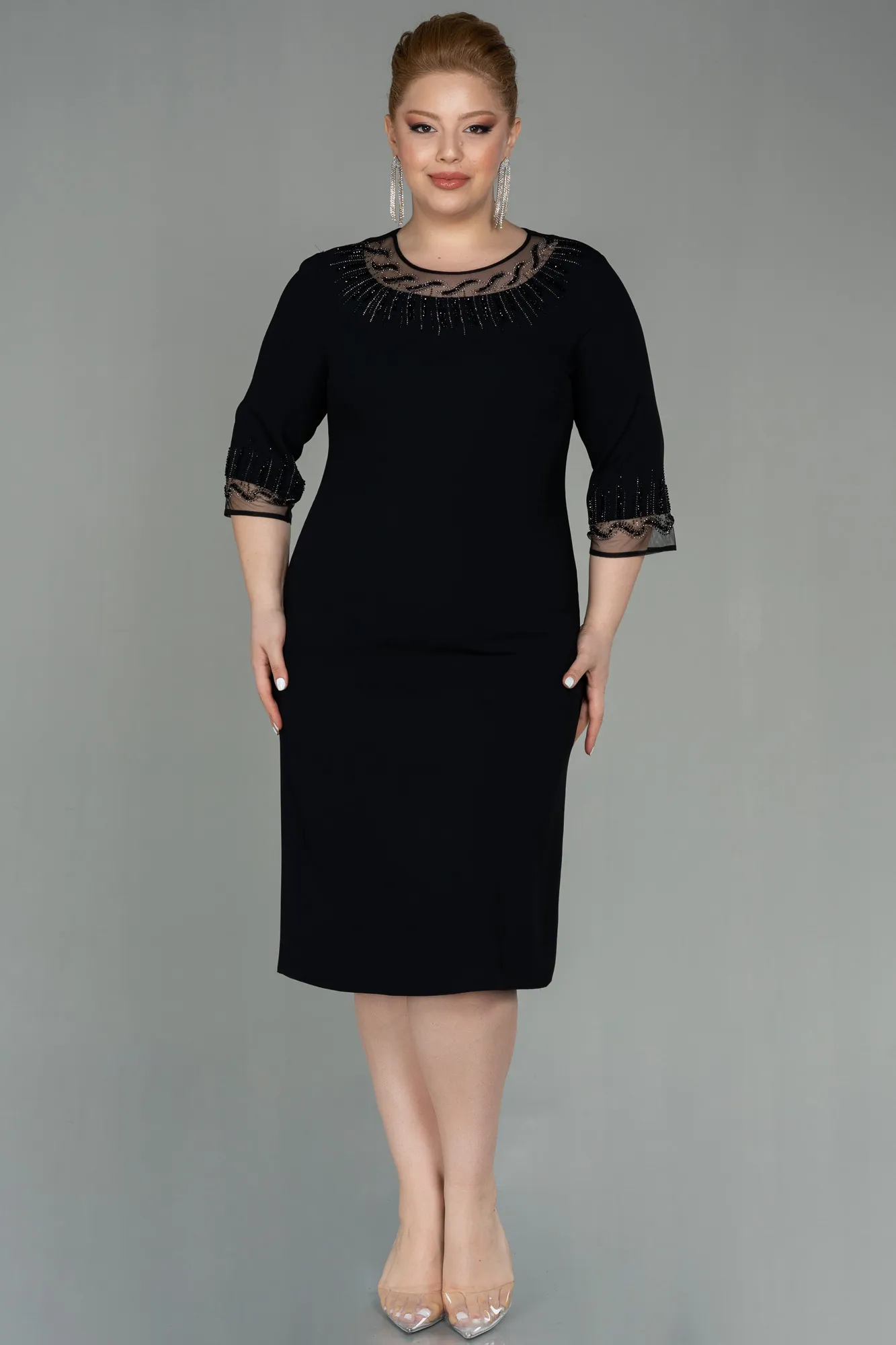 Black-Midi Plus Size Evening Dress ABK1622
