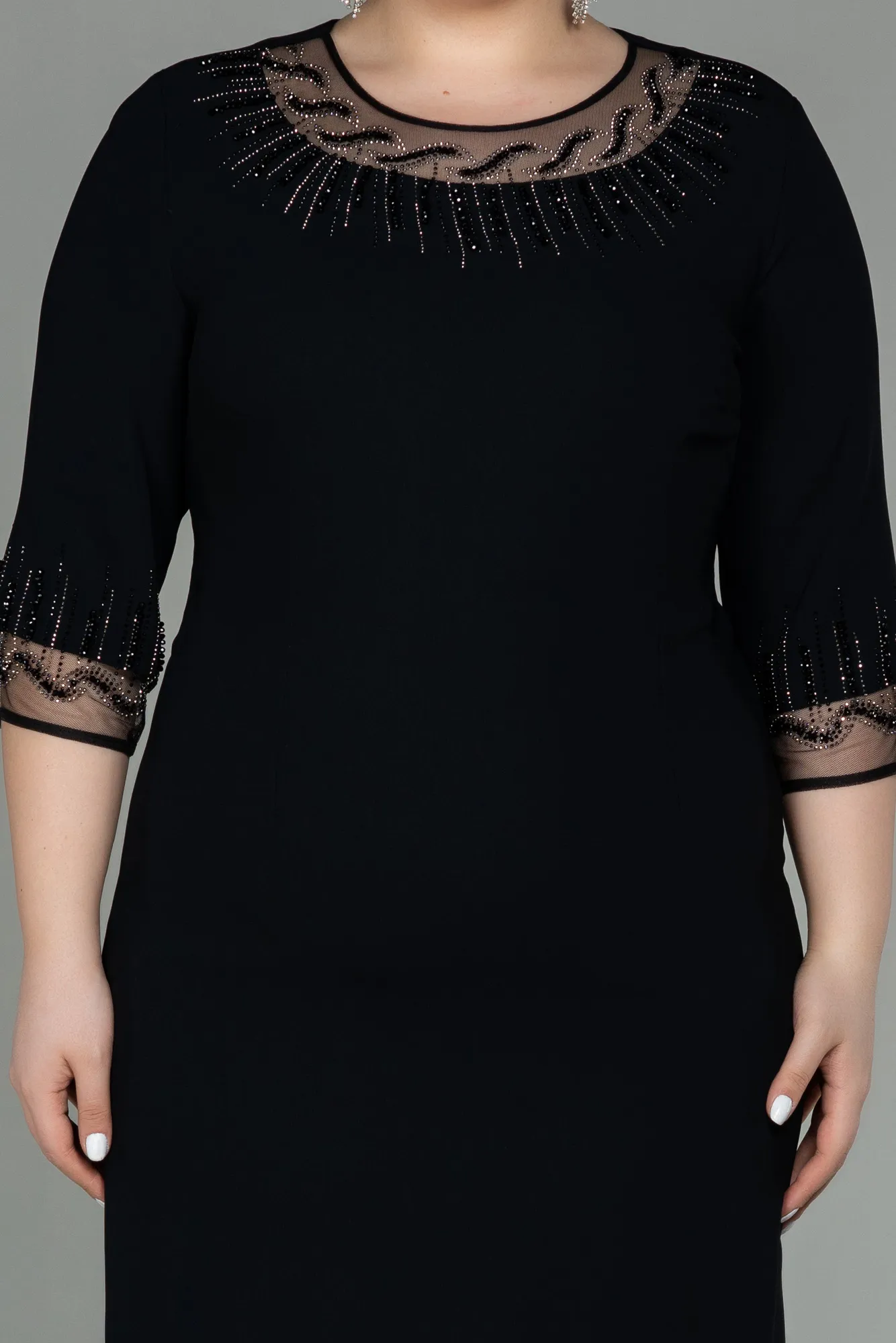 Black-Midi Plus Size Evening Dress ABK1622