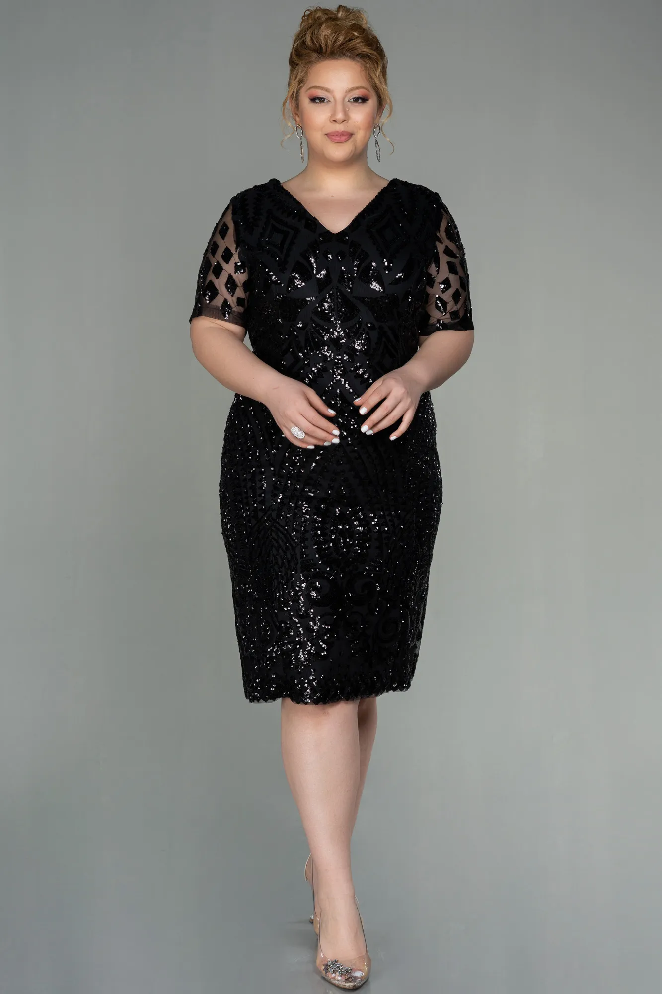 Black-Midi Plus Size Evening Dress ABK1624