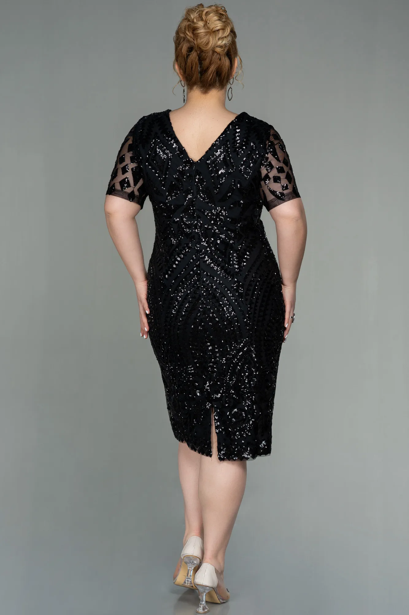 Black-Midi Plus Size Evening Dress ABK1624