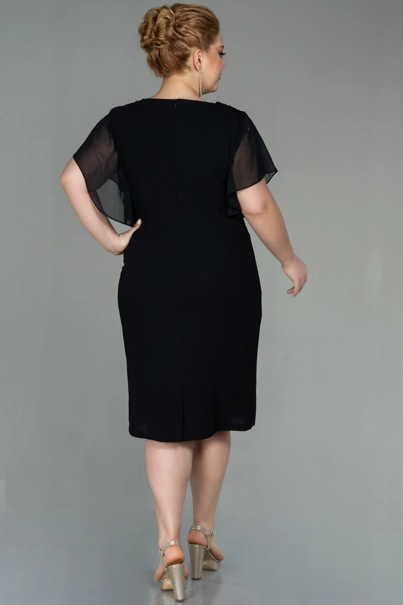 Black-Midi Plus Size Evening Dress ABK1626