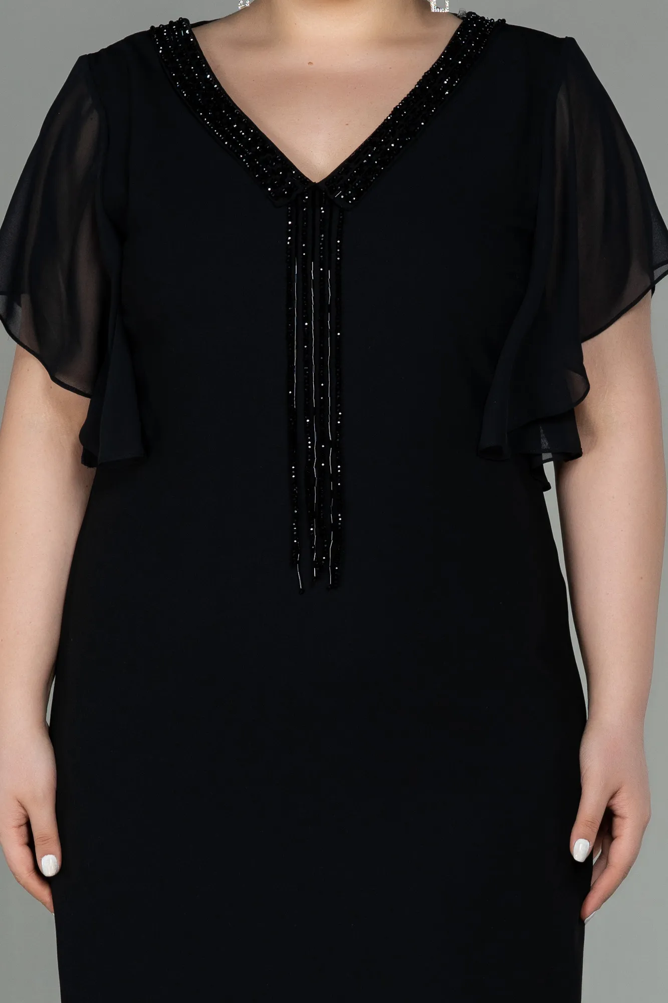 Black-Midi Plus Size Evening Dress ABK1626