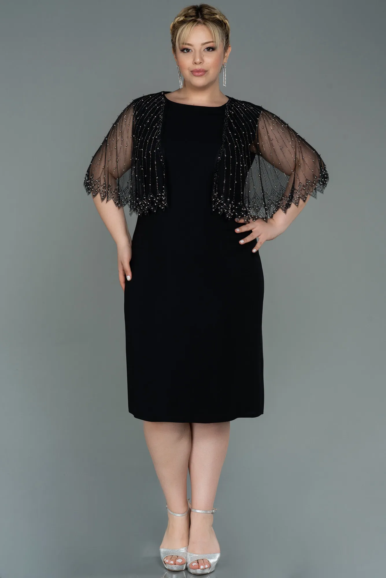 Black-Midi Plus Size Evening Dress ABK1662