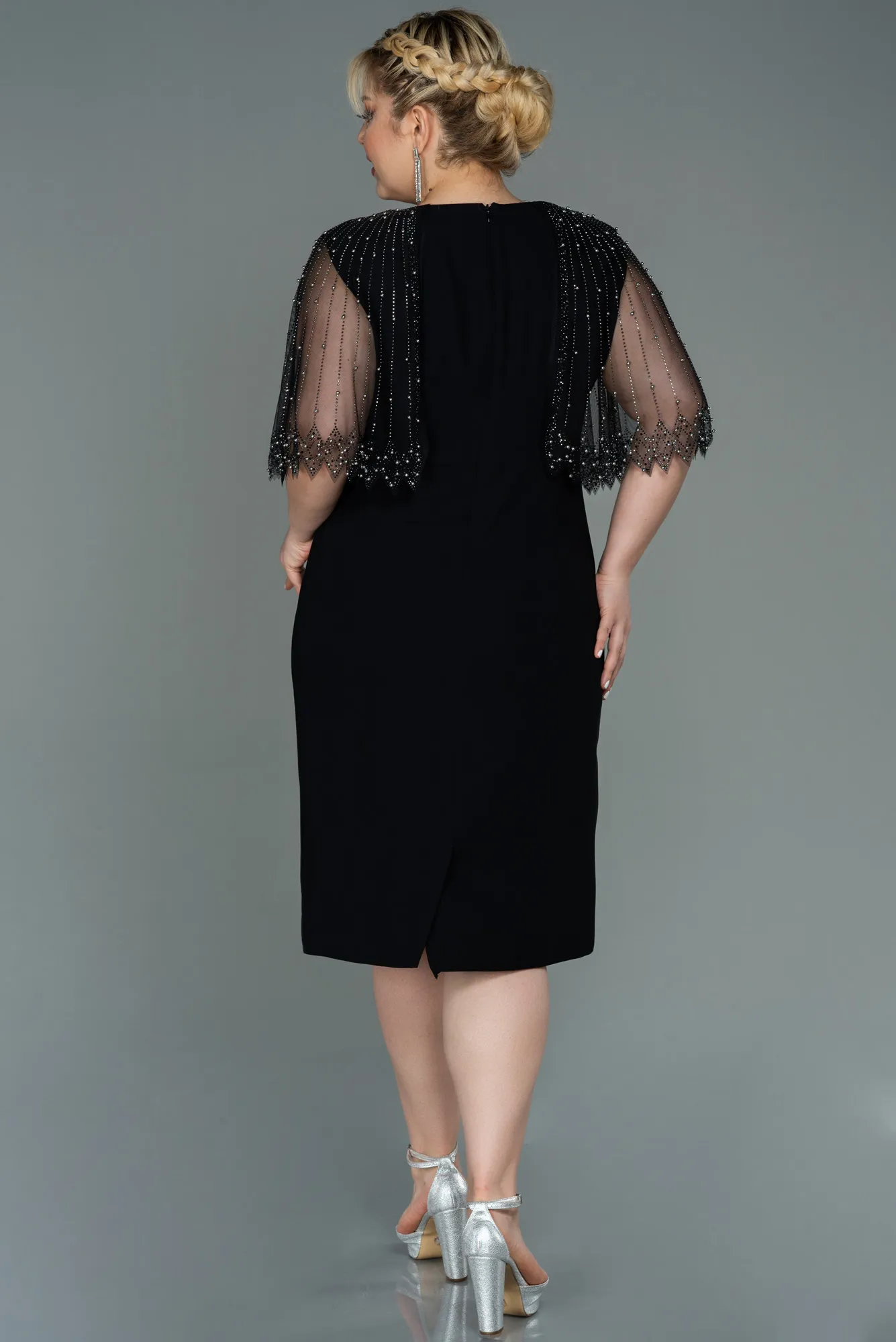 Black-Midi Plus Size Evening Dress ABK1662