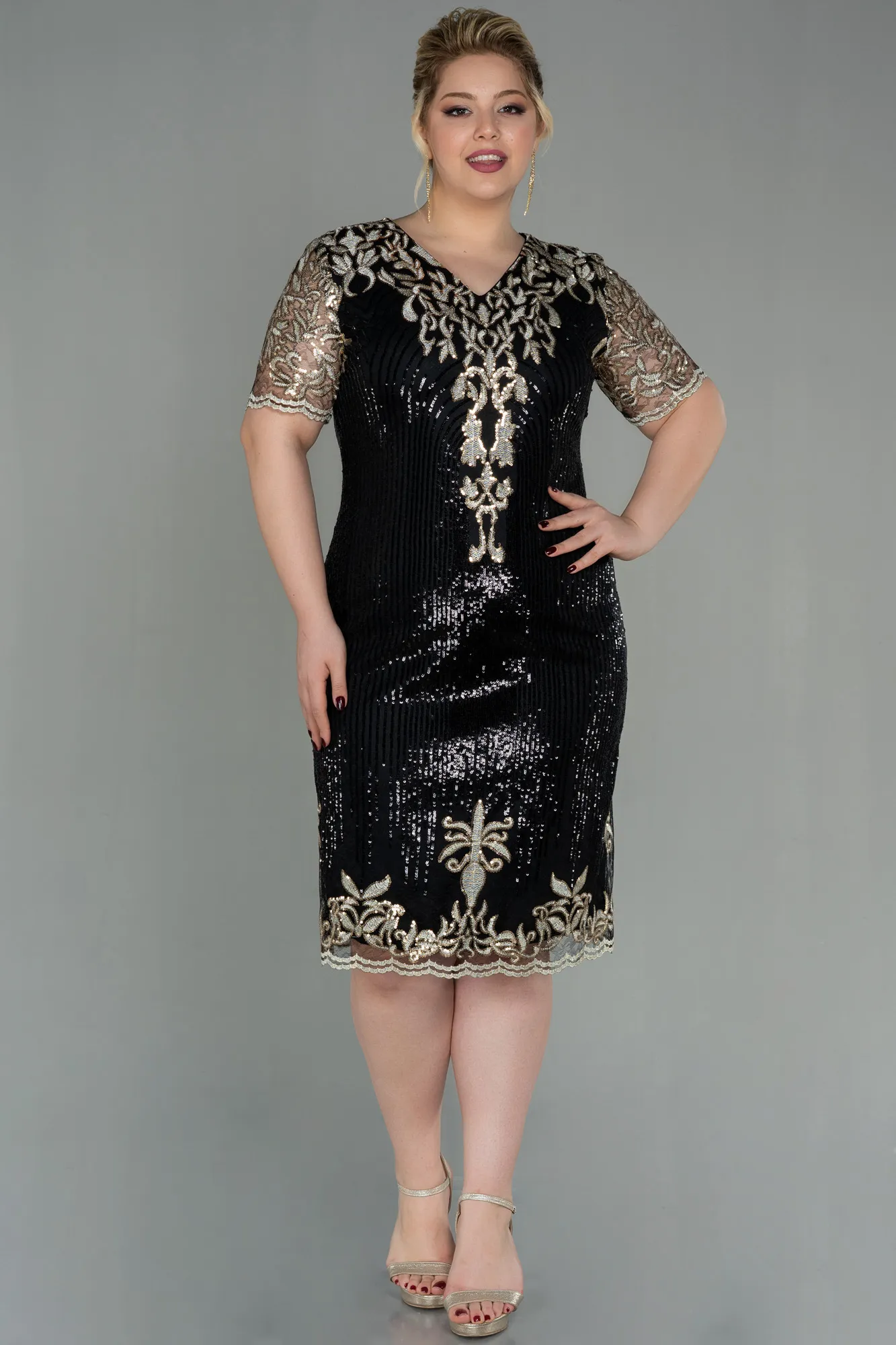 Black-Midi Plus Size Evening Dress ABK1682