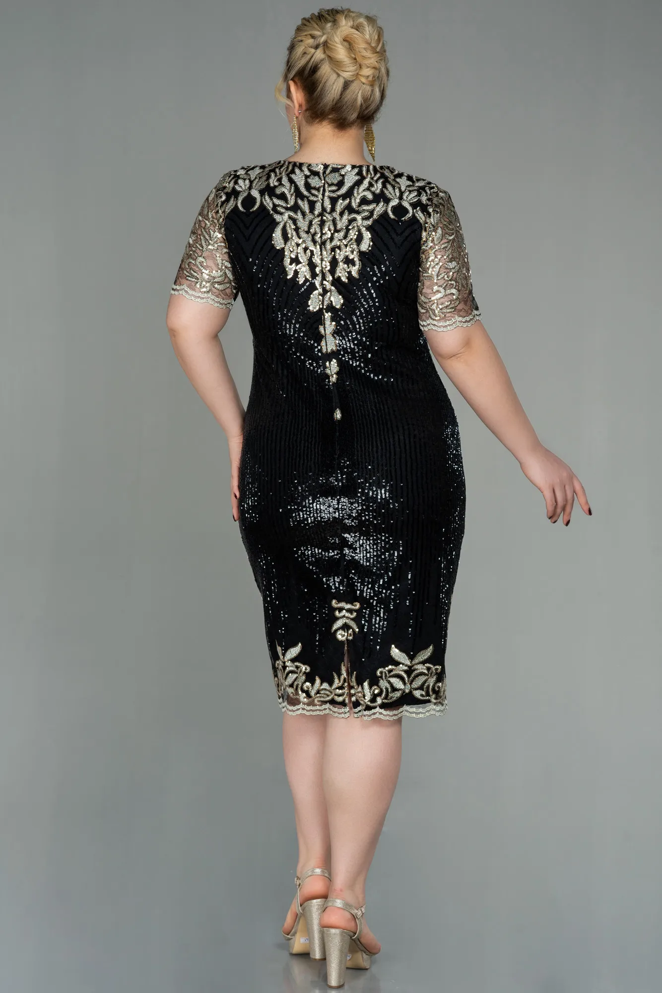 Black-Midi Plus Size Evening Dress ABK1682