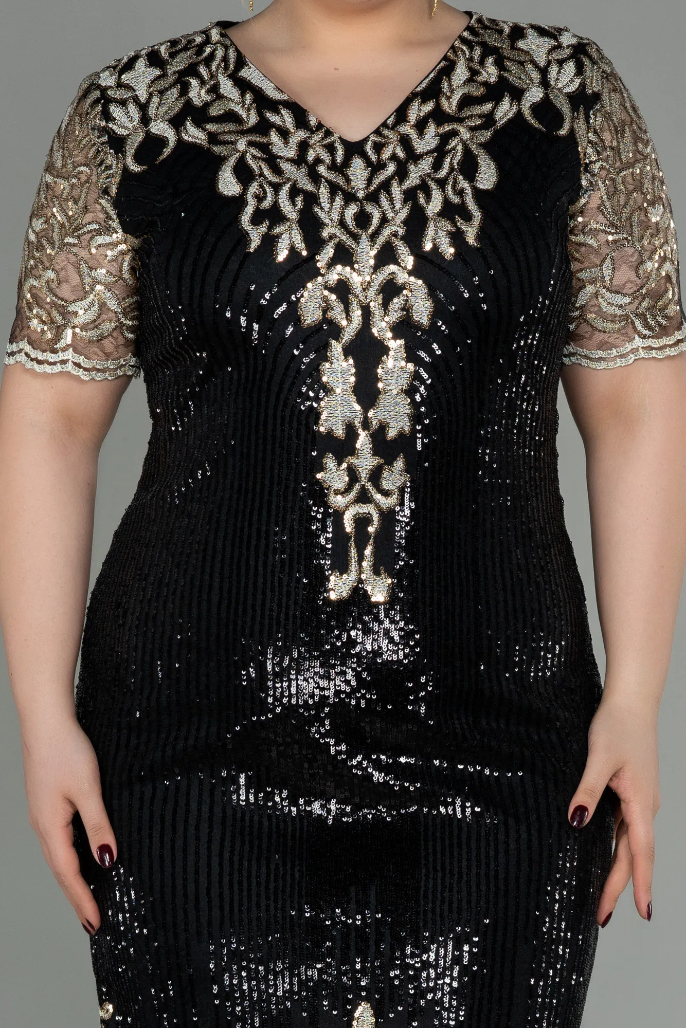 Black-Midi Plus Size Evening Dress ABK1682