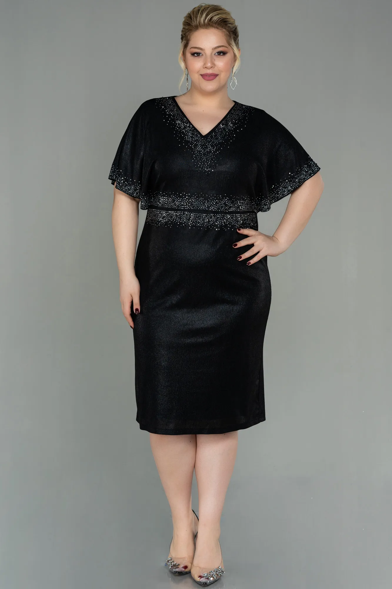 Black-Midi Plus Size Evening Dress ABK1683