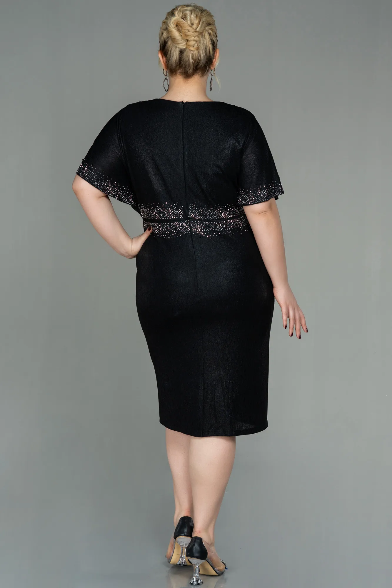 Black-Midi Plus Size Evening Dress ABK1683