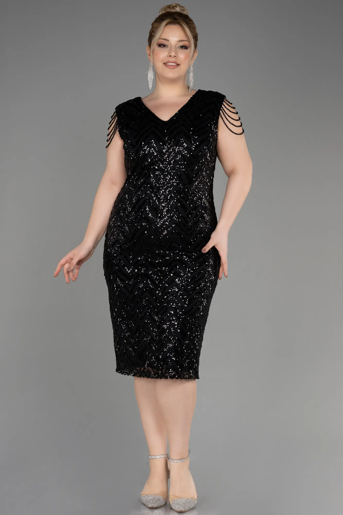 Black-Midi Plus Size Evening Dress ABK1730