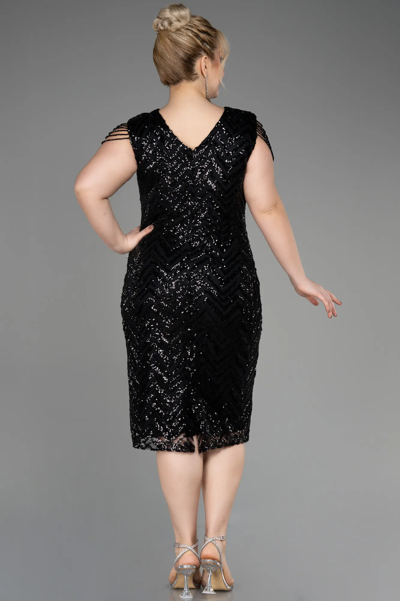 Black-Midi Plus Size Evening Dress ABK1730