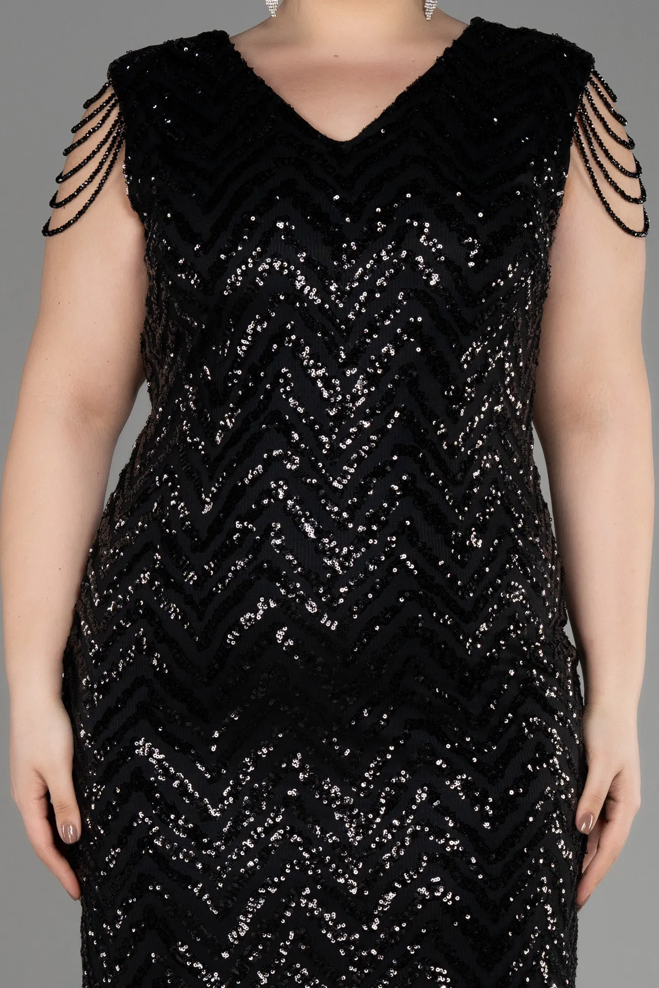 Black-Midi Plus Size Evening Dress ABK1730