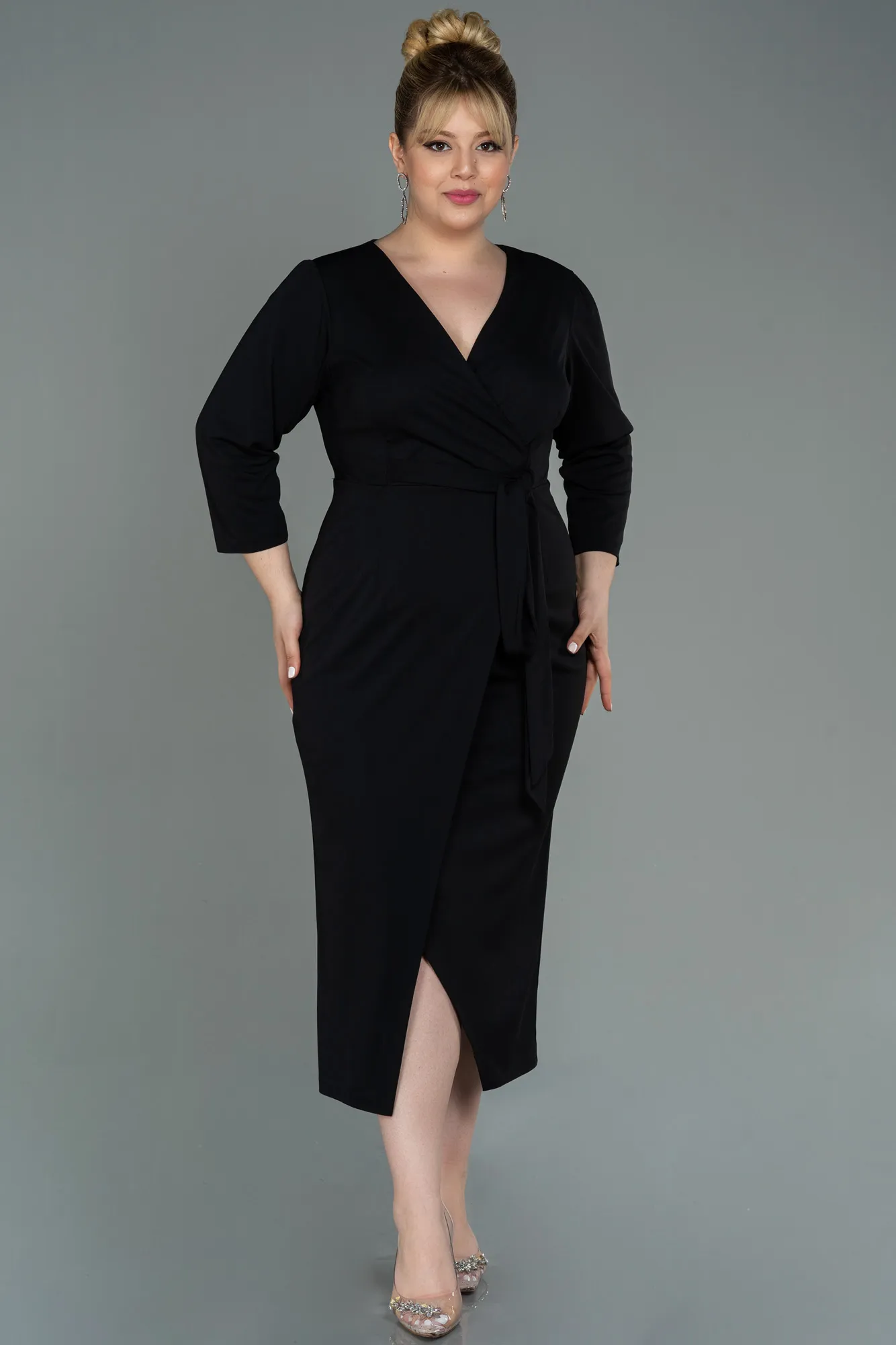 Black-Midi Plus Size Evening Dress ABK1744