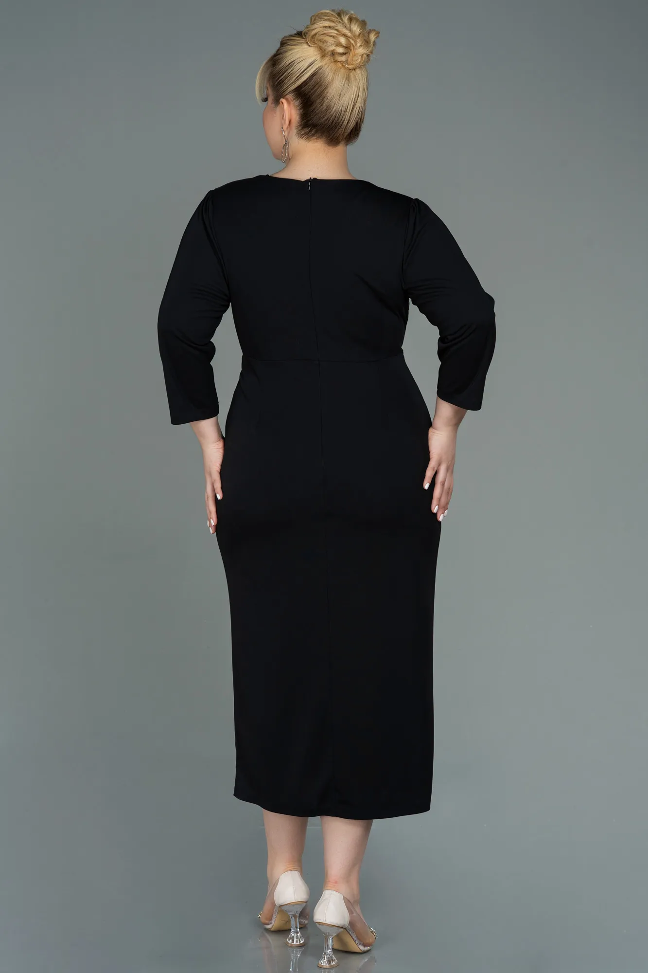 Black-Midi Plus Size Evening Dress ABK1744