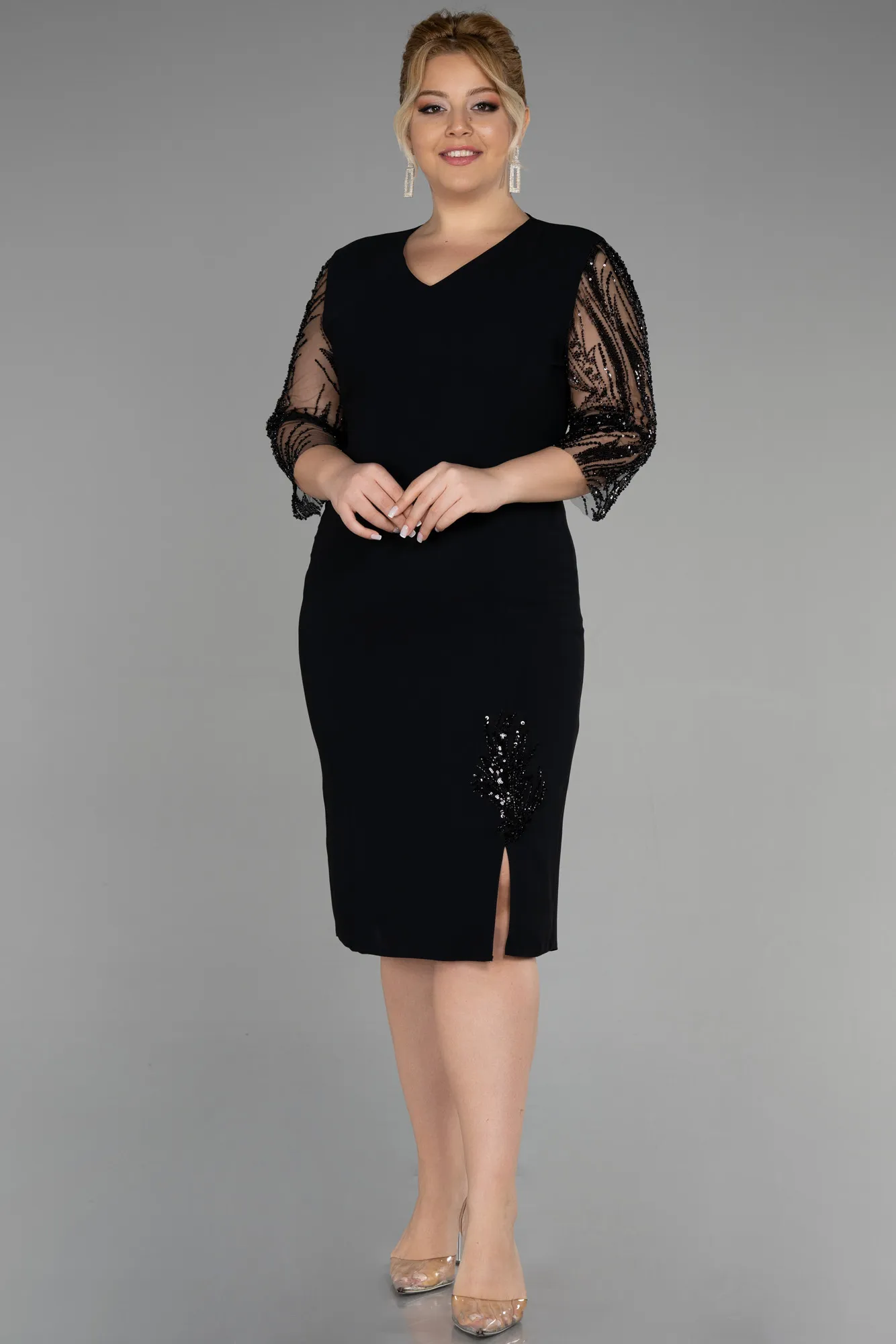 Black-Midi Plus Size Evening Dress ABK1783