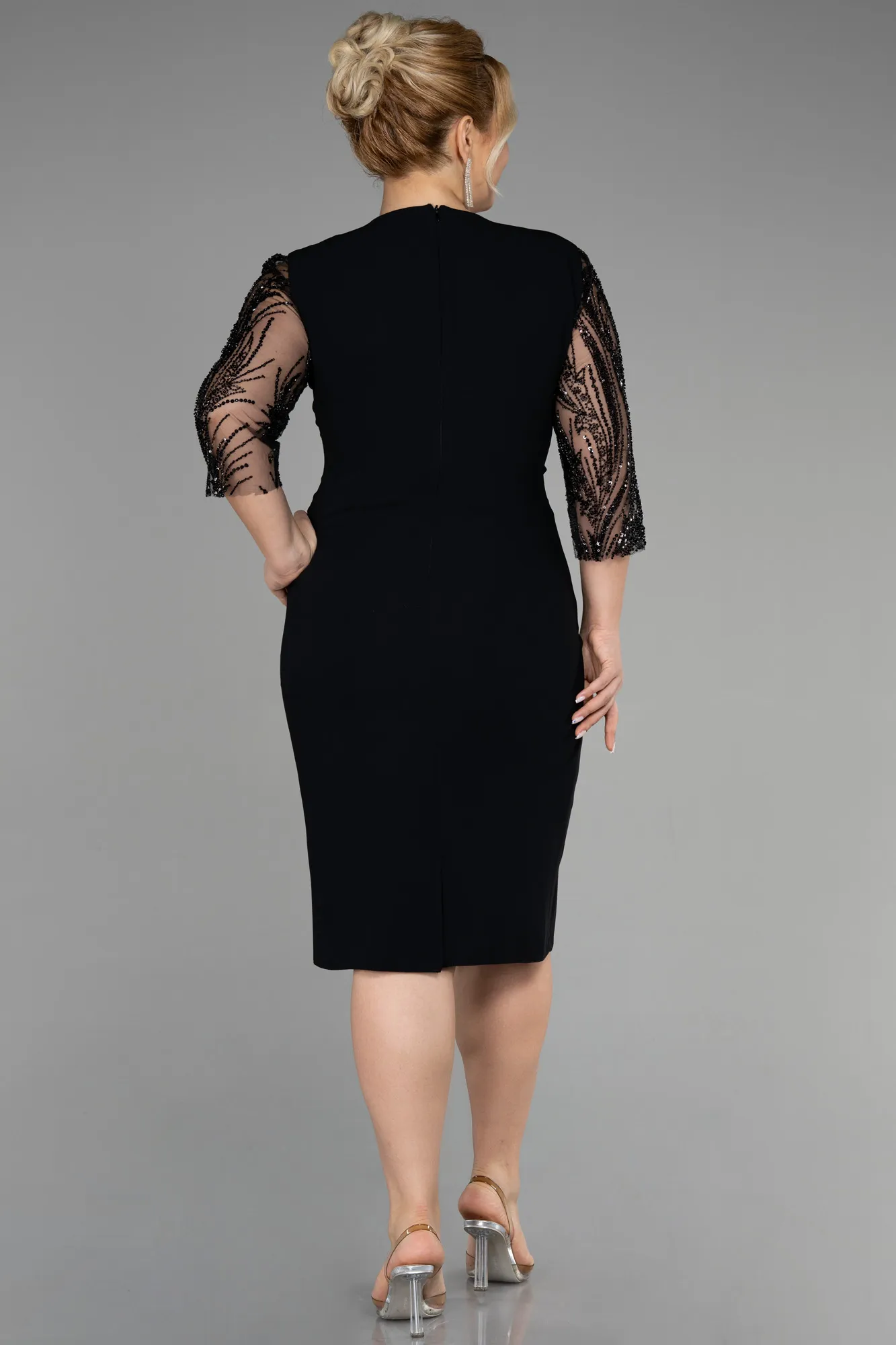 Black-Midi Plus Size Evening Dress ABK1783