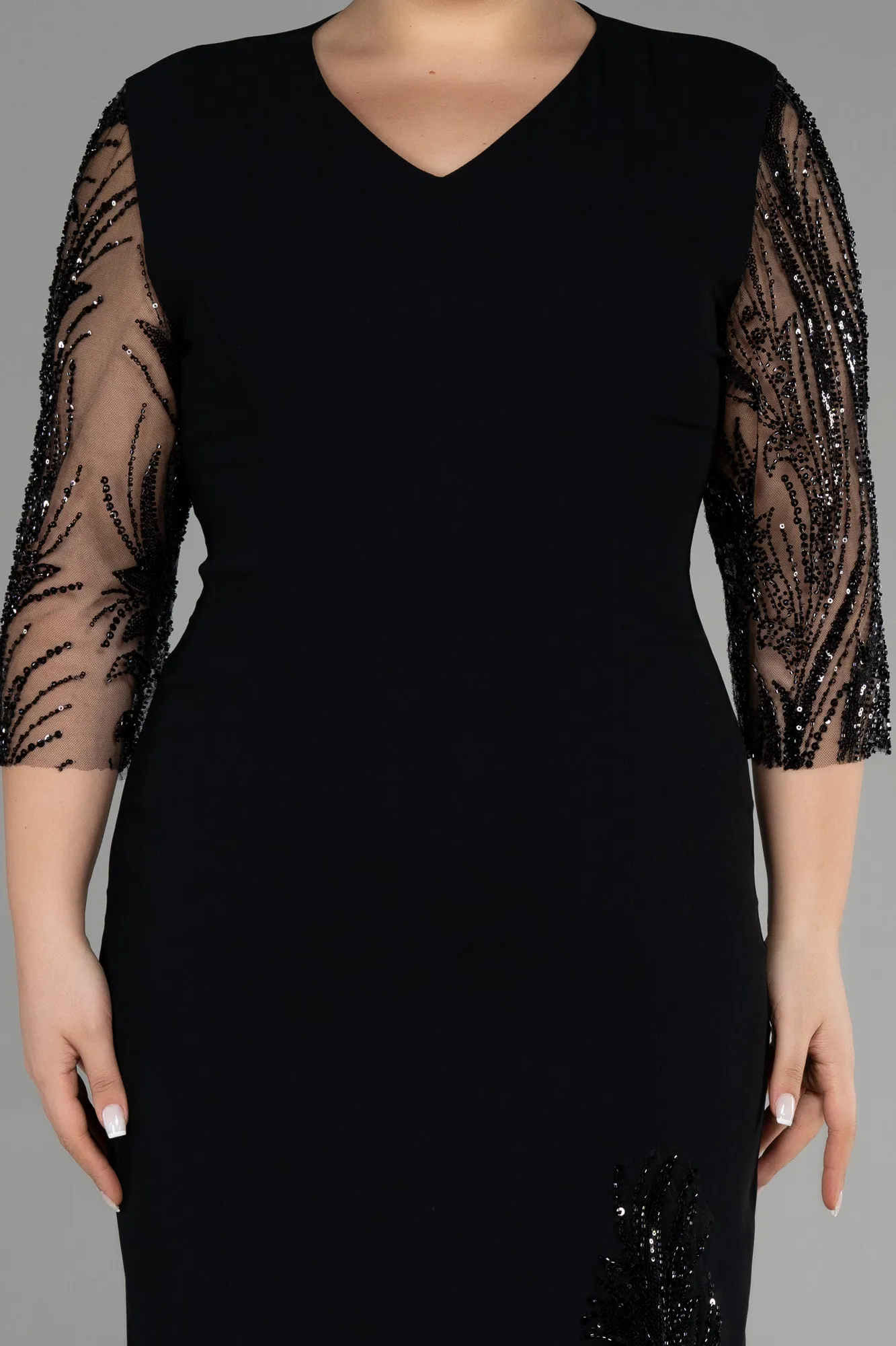 Black-Midi Plus Size Evening Dress ABK1783